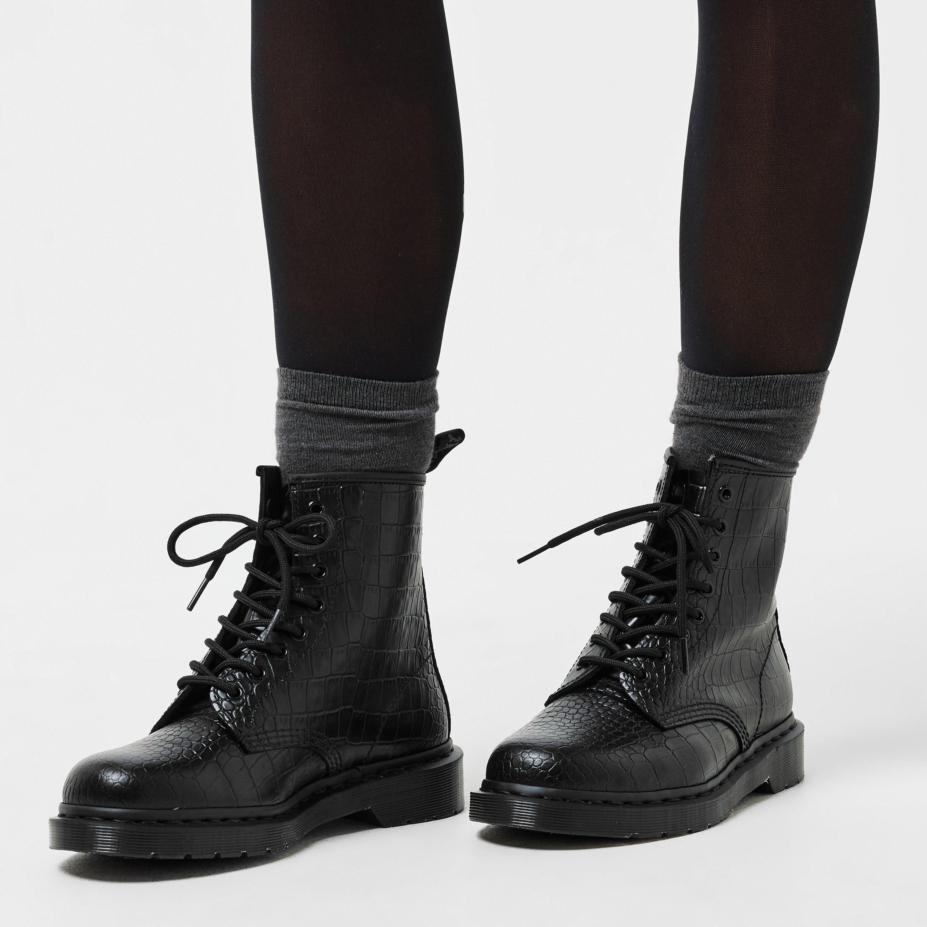 Black Croco - Dr Martens - 1460 Croc Emboss Boot - 3