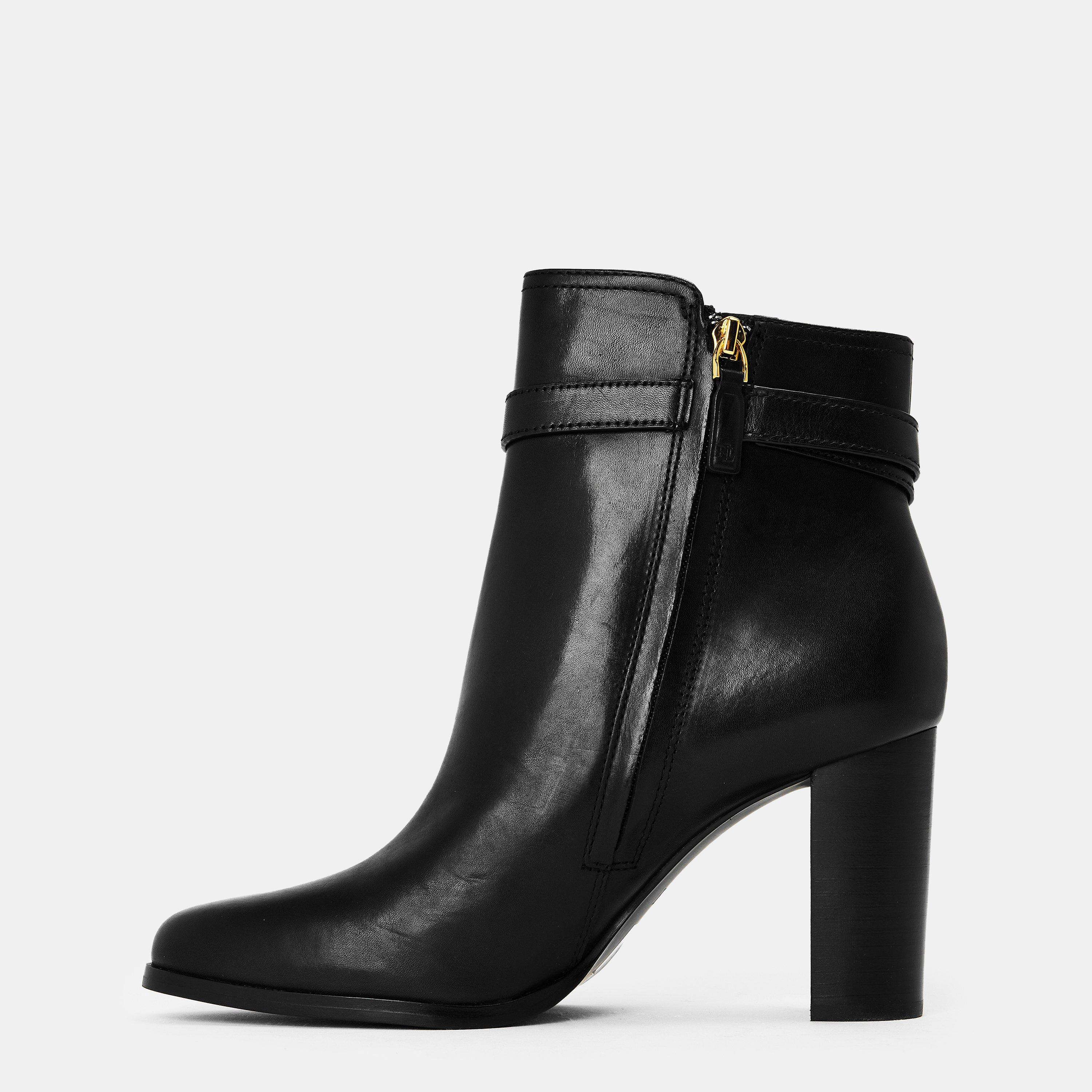 Black - Lauren by Ralph Lauren - Women's Real Leather Ankle Heeled Boots - 2