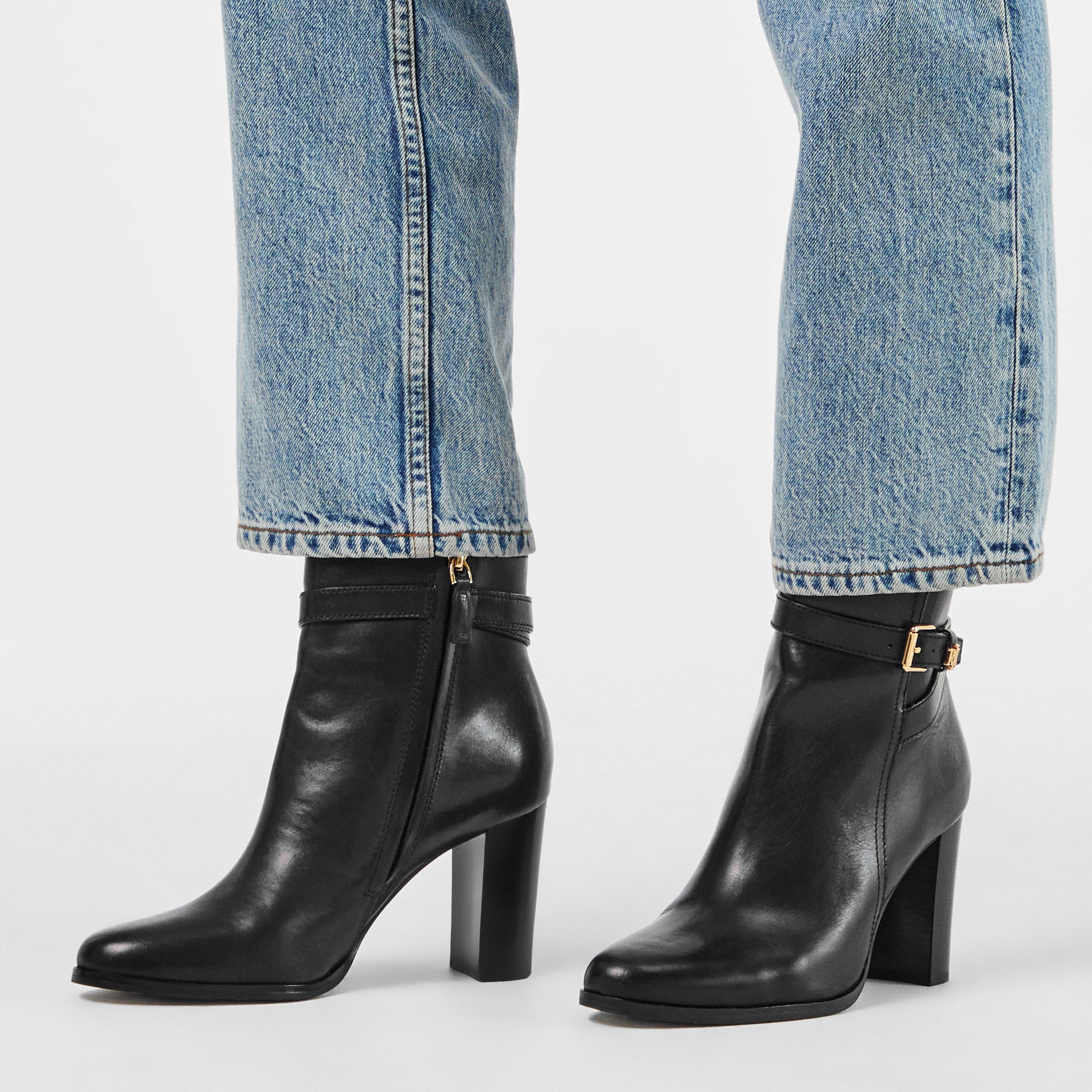 Black - Lauren by Ralph Lauren - Women's Real Leather Ankle Heeled Boots - 3