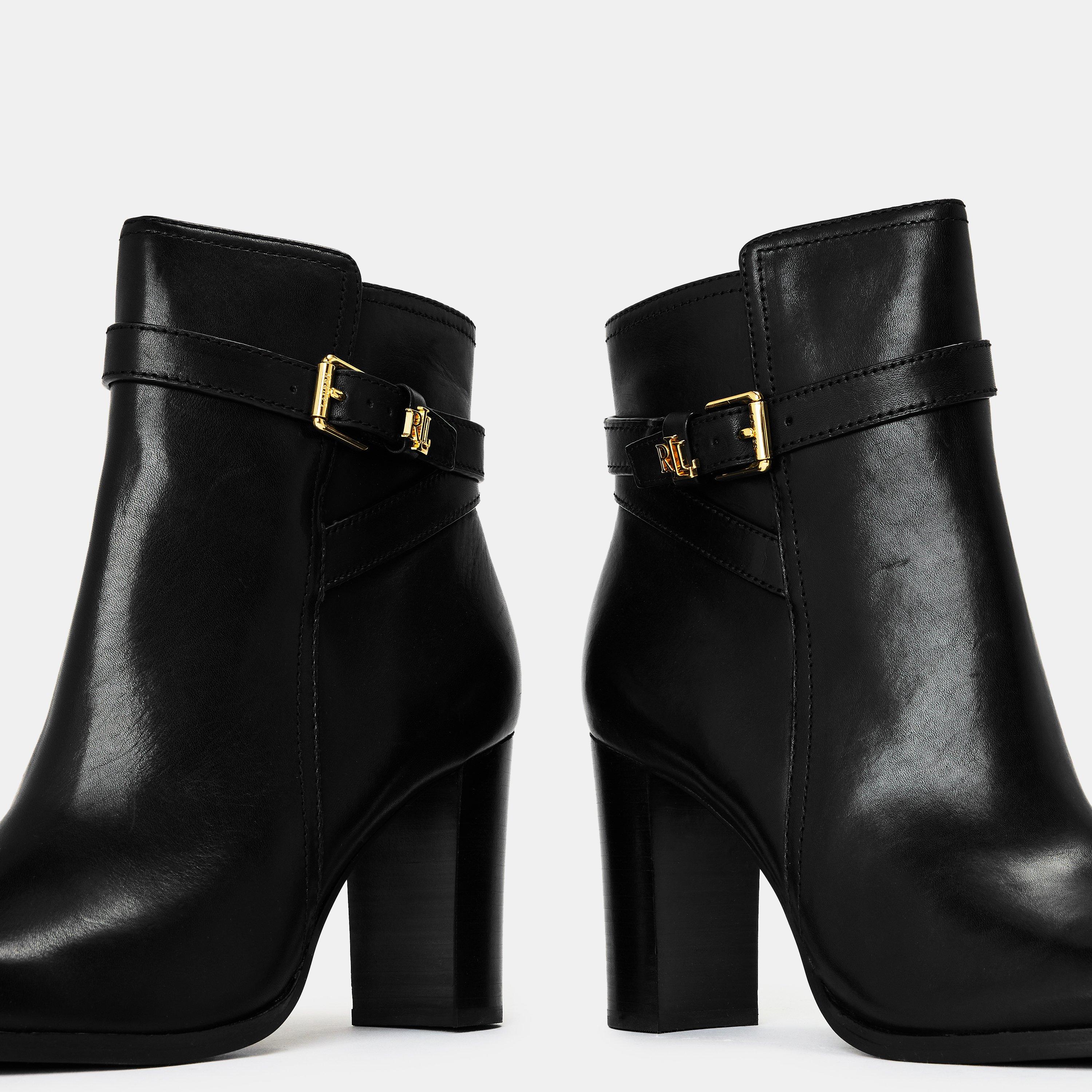 Black - Lauren by Ralph Lauren - Women's Real Leather Ankle Heeled Boots - 4