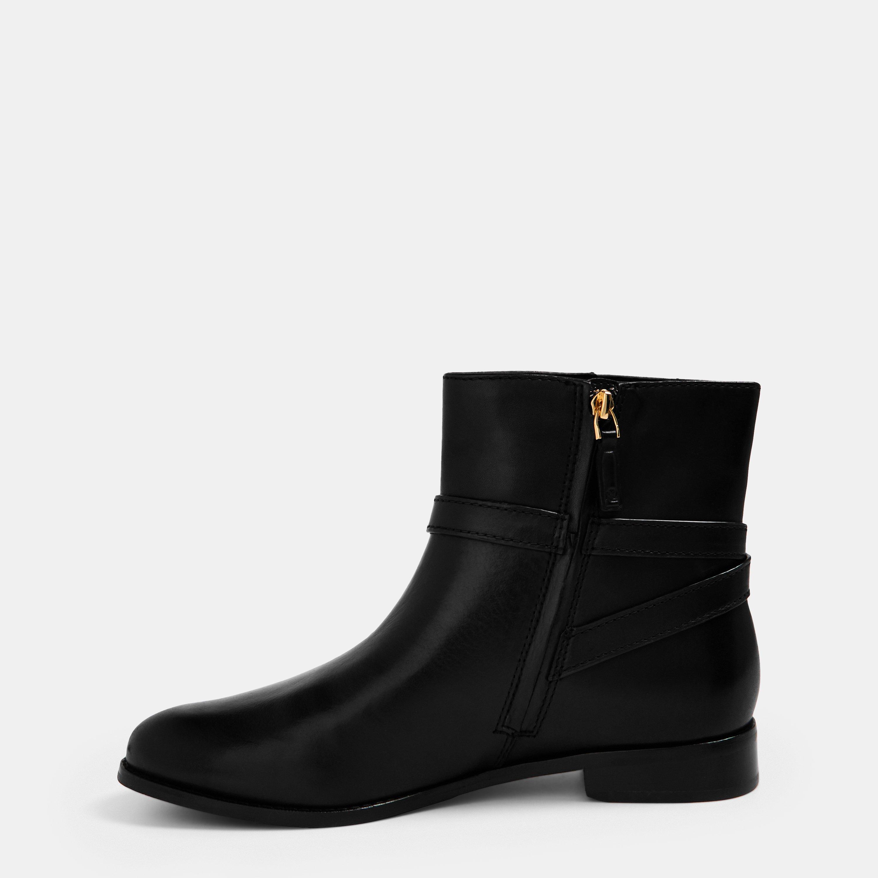 Black - Lauren by Ralph Lauren - Women's Real Leather Brook Flat Ankle Boot - 2