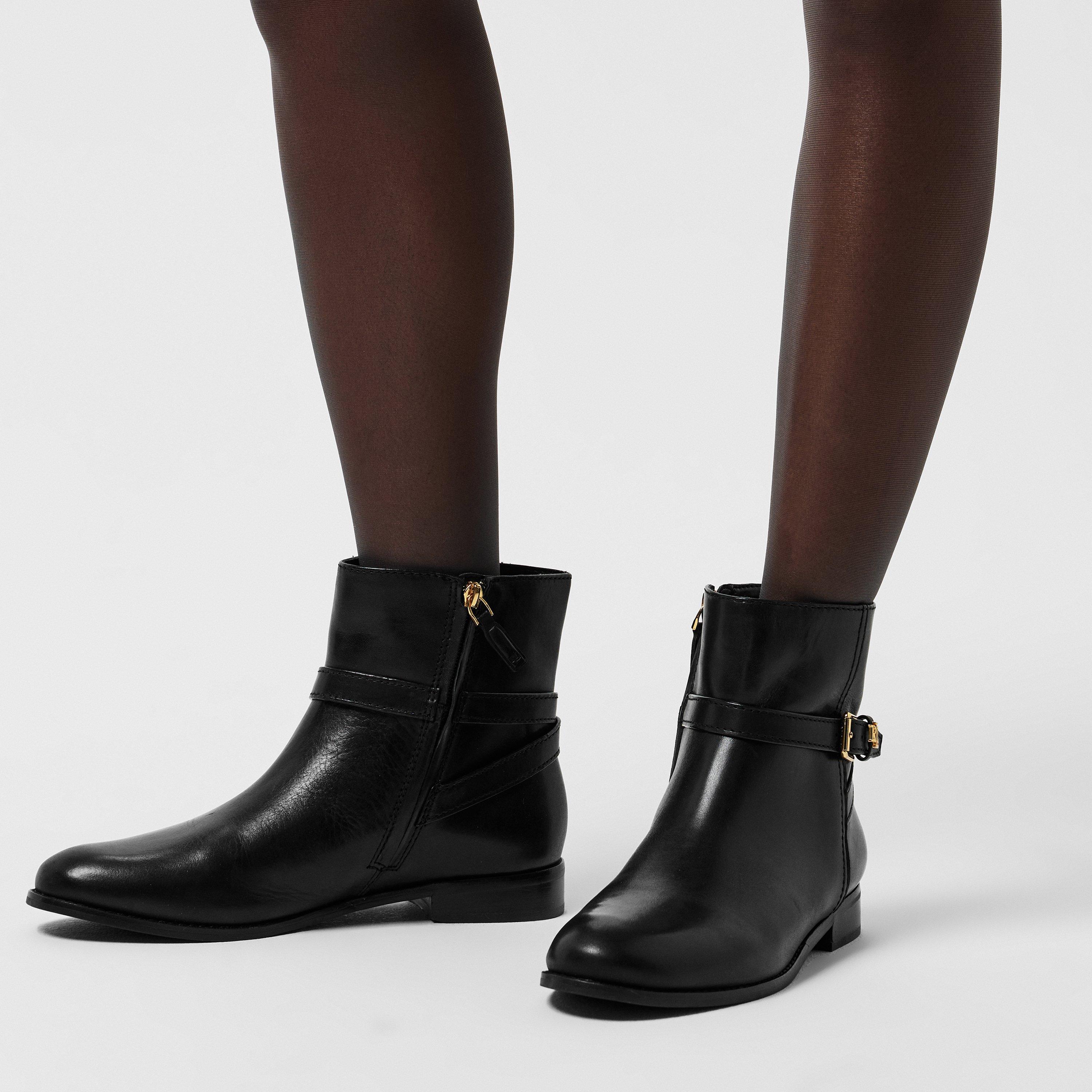 Black - Lauren by Ralph Lauren - Women's Real Leather Brook Flat Ankle Boot - 3