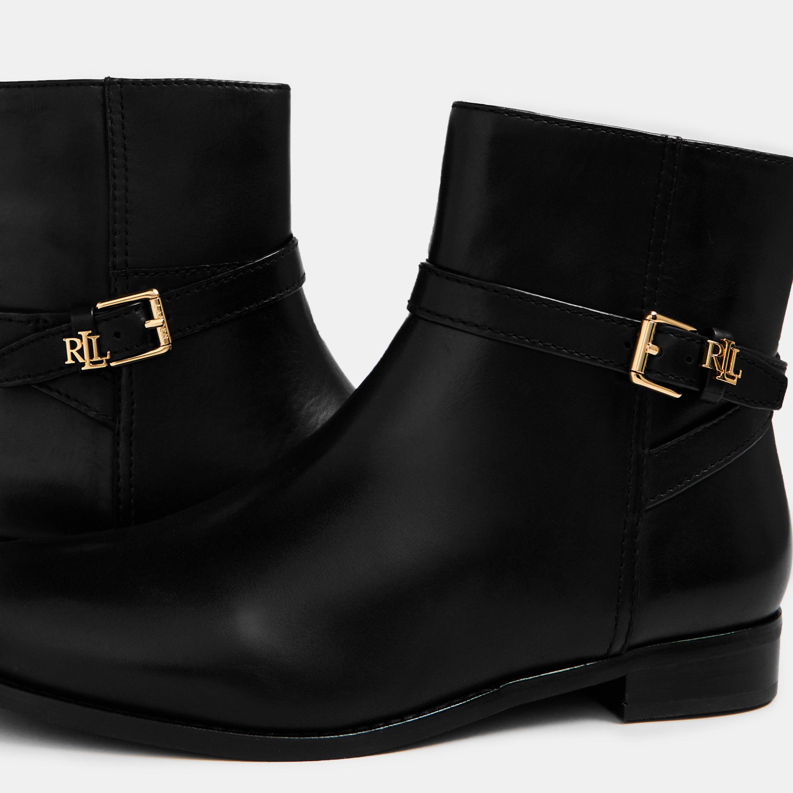 Black - Lauren by Ralph Lauren - Women's Real Leather Brook Flat Ankle Boot - 4