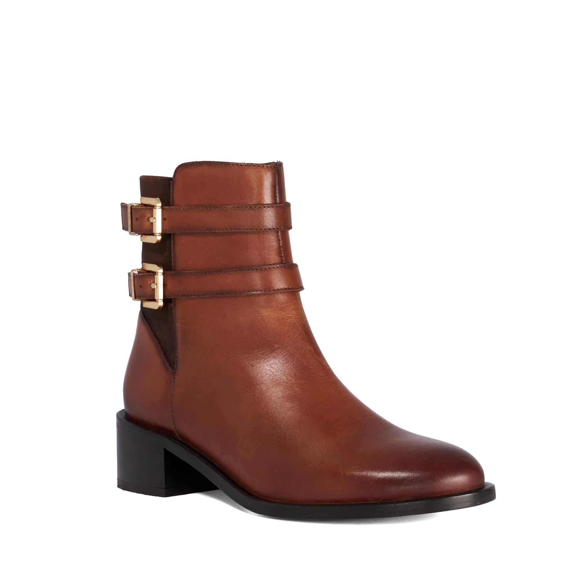 Tan Leather - Dune London - Women's Patters Heeled Ankle Boots - 2
