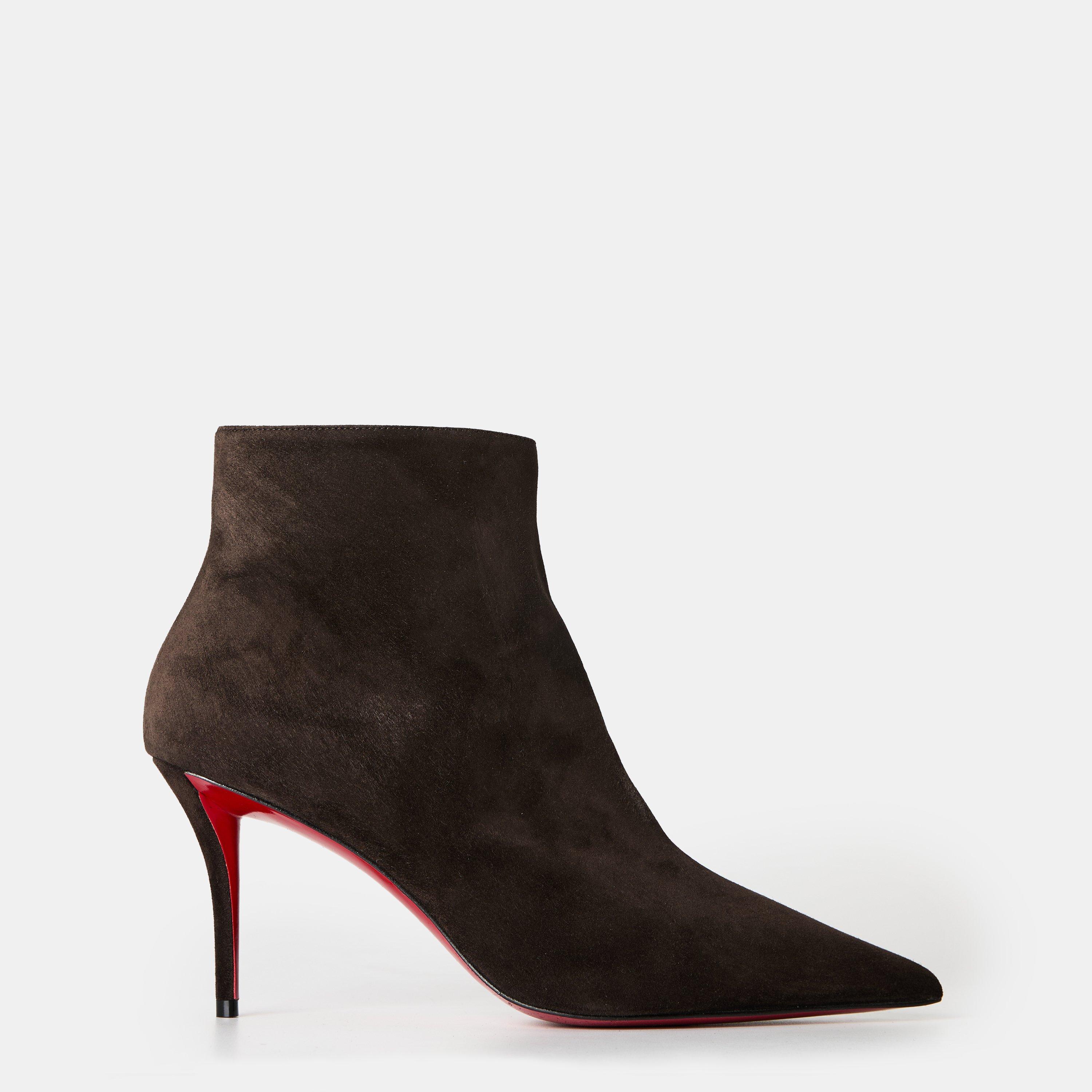 Velours Café - Christian Louboutin - Women's Red Sole Ankle Heeled Boots - 1