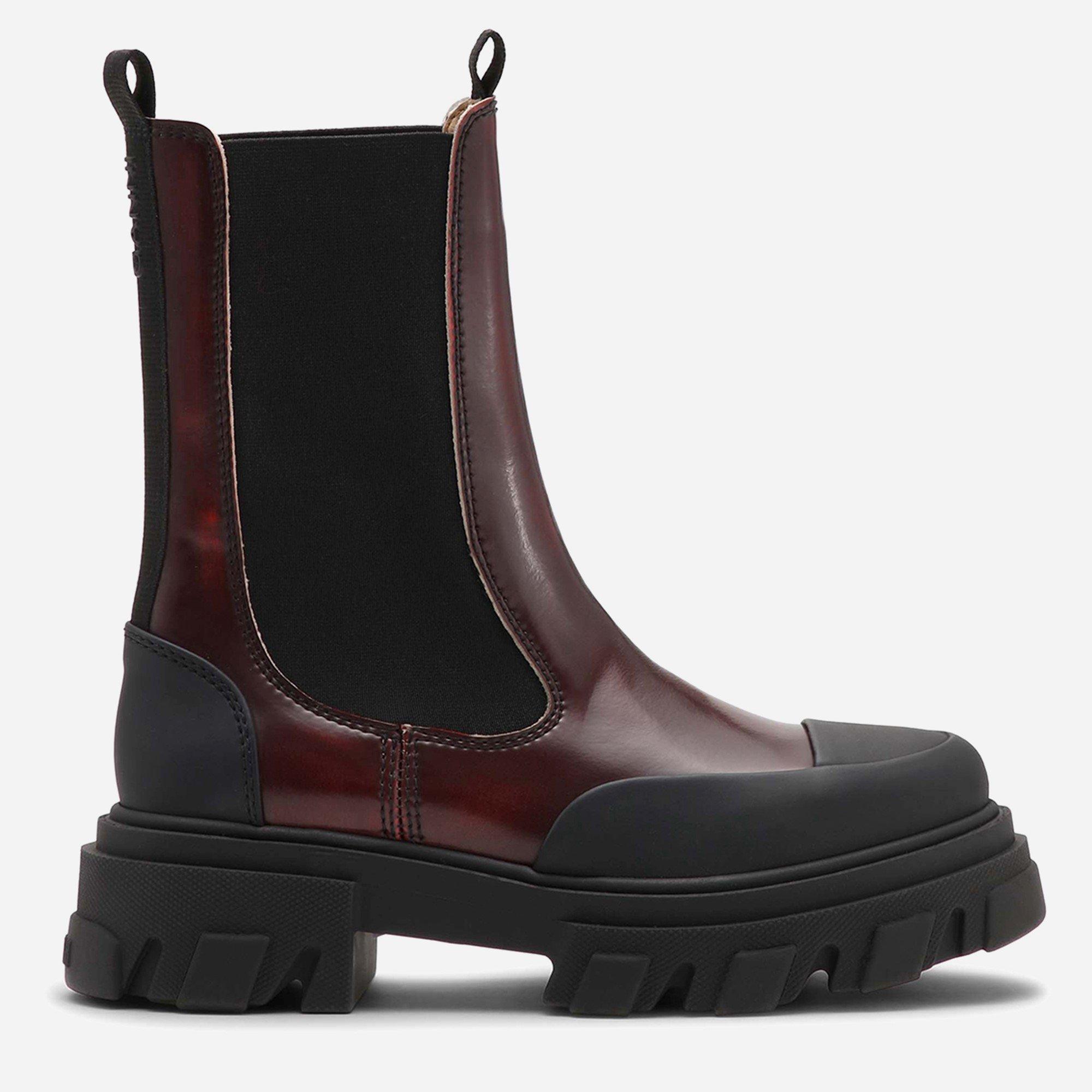 Ganni Women's Mid Leather Chelsea Boots - Dark Burgndy - Size 3 (36)