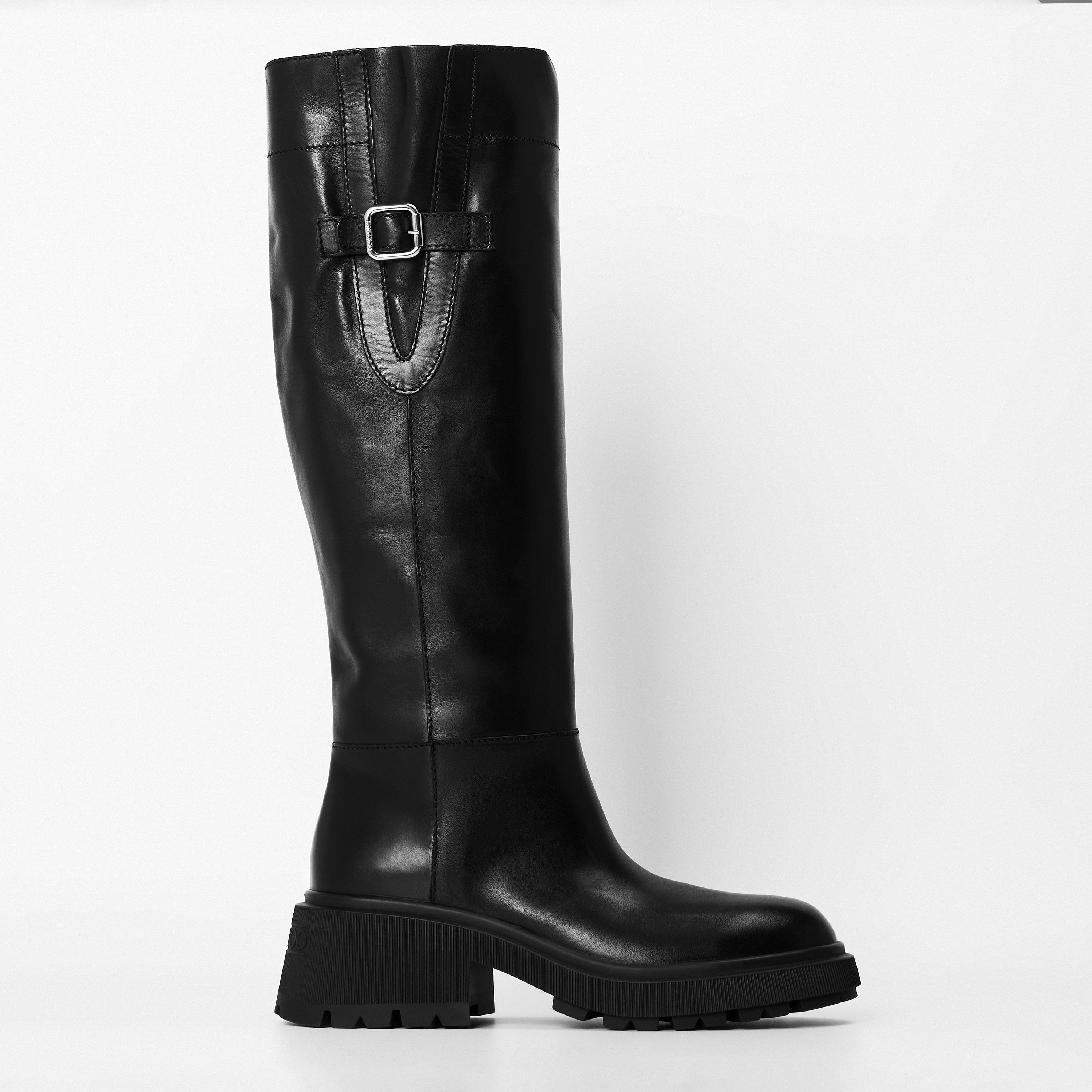 Black/Black - Jimmy Choo - Women's Inner Zip Knee High Boots - 1