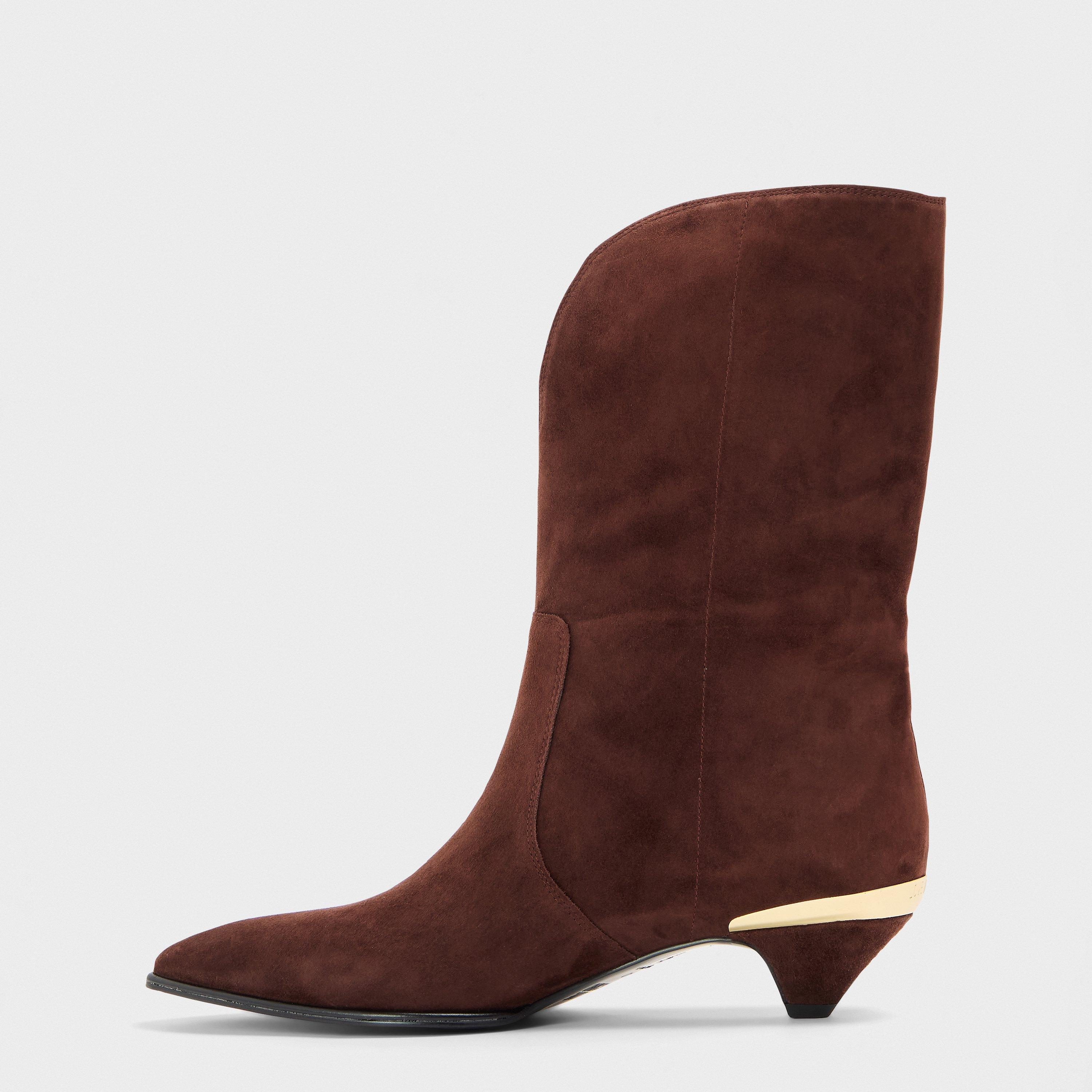 Chocolate - Love Moschino - Women's Golden Ankle Heeled Boots - 2