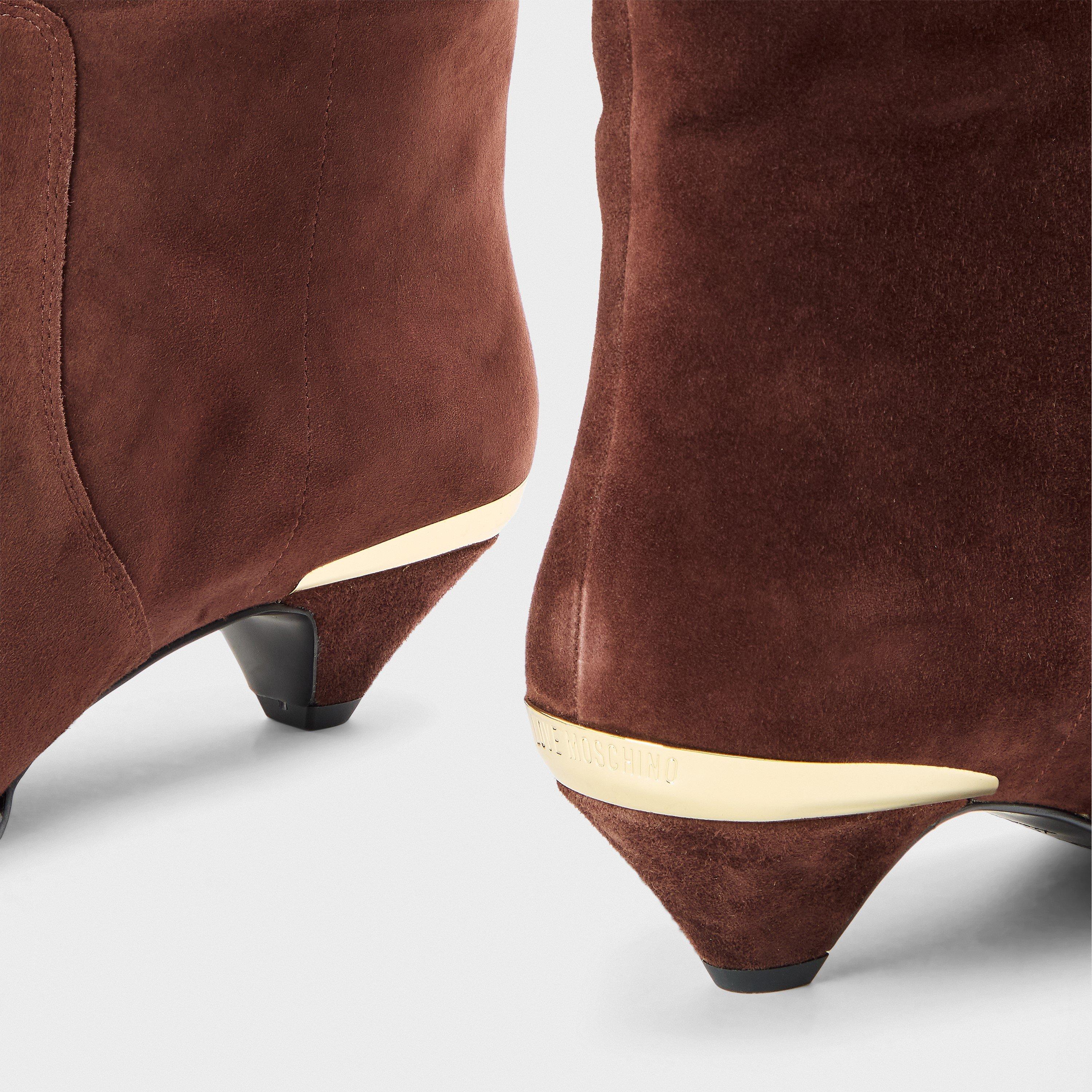 Chocolate - Love Moschino - Women's Golden Ankle Heeled Boots - 4