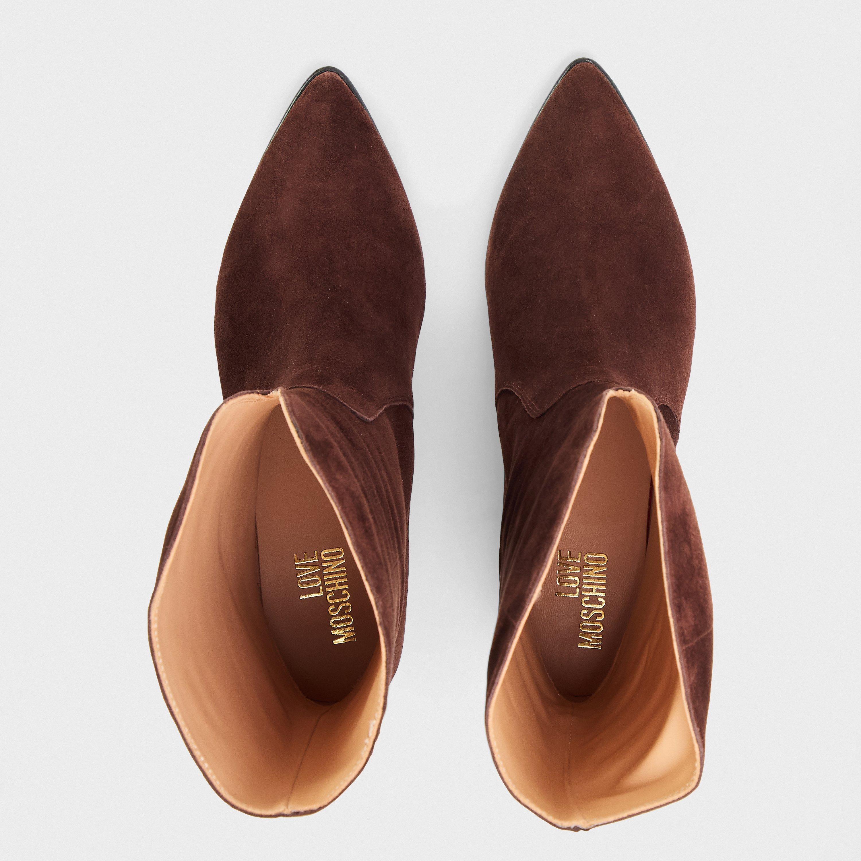 Chocolate - Love Moschino - Women's Golden Ankle Heeled Boots - 5