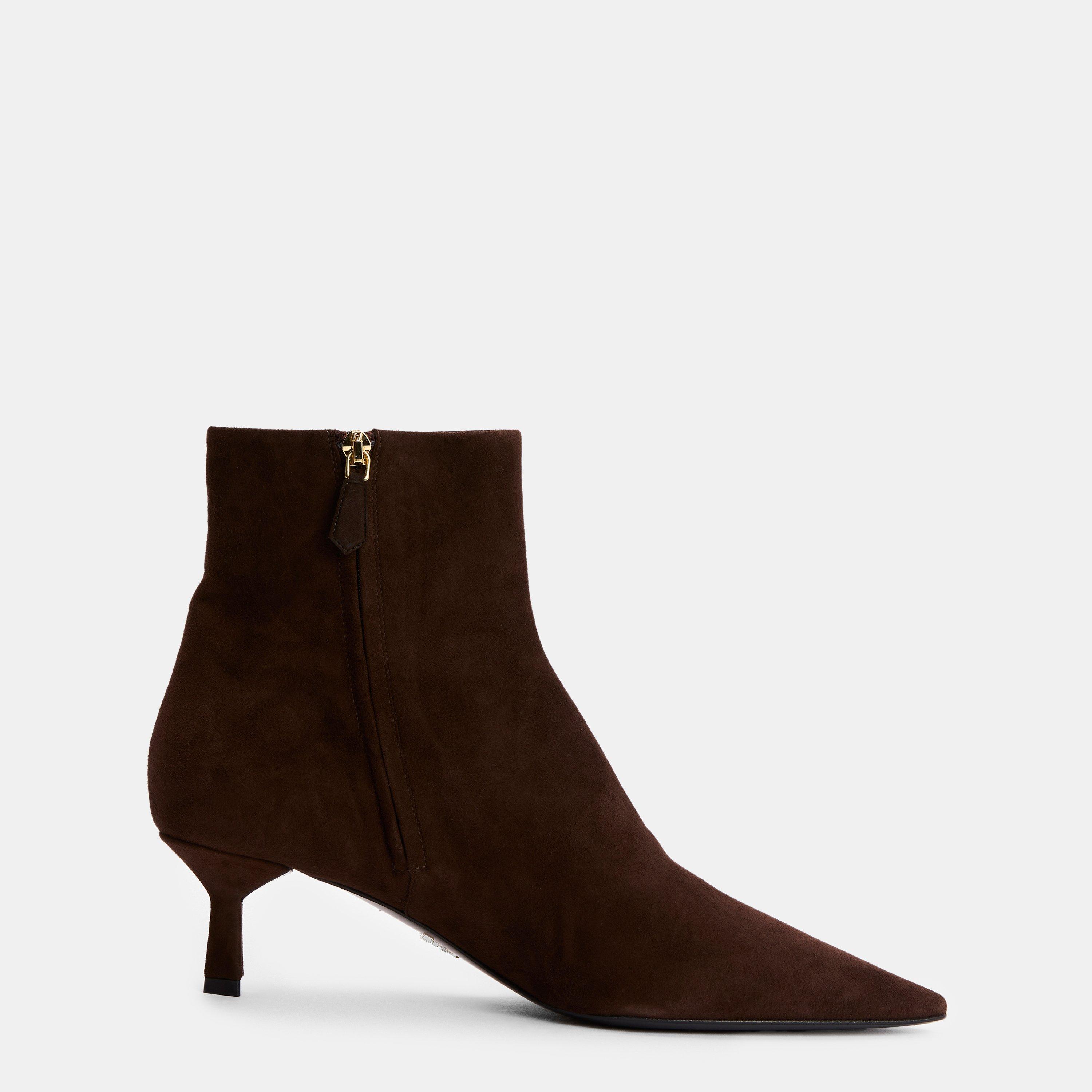 Prada Women's Pointed Ankle Heeled Boots - Brown Suede - Size 4 (37)