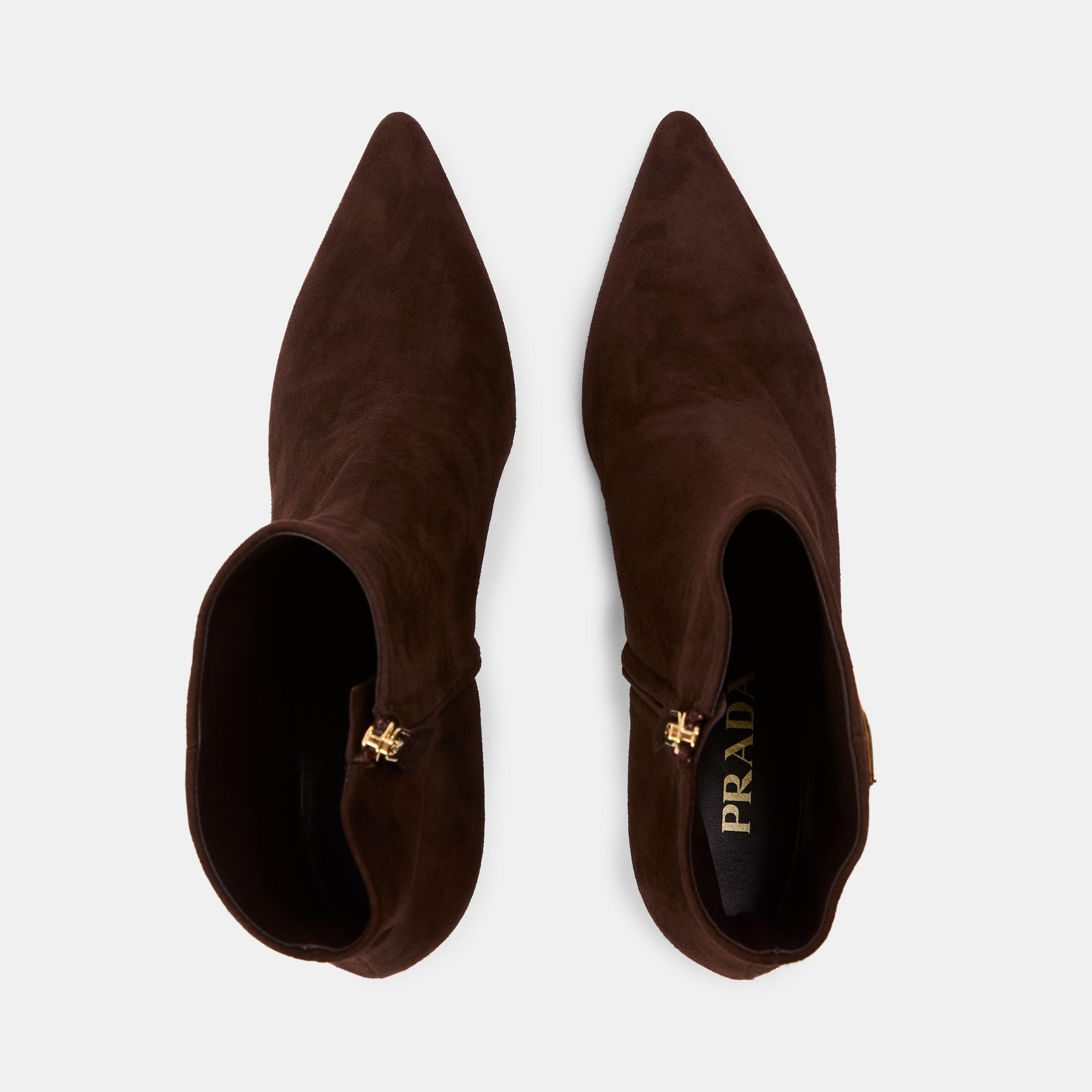 Brown Suede - Prada - Women's Pointed Ankle Heeled Boots - 5
