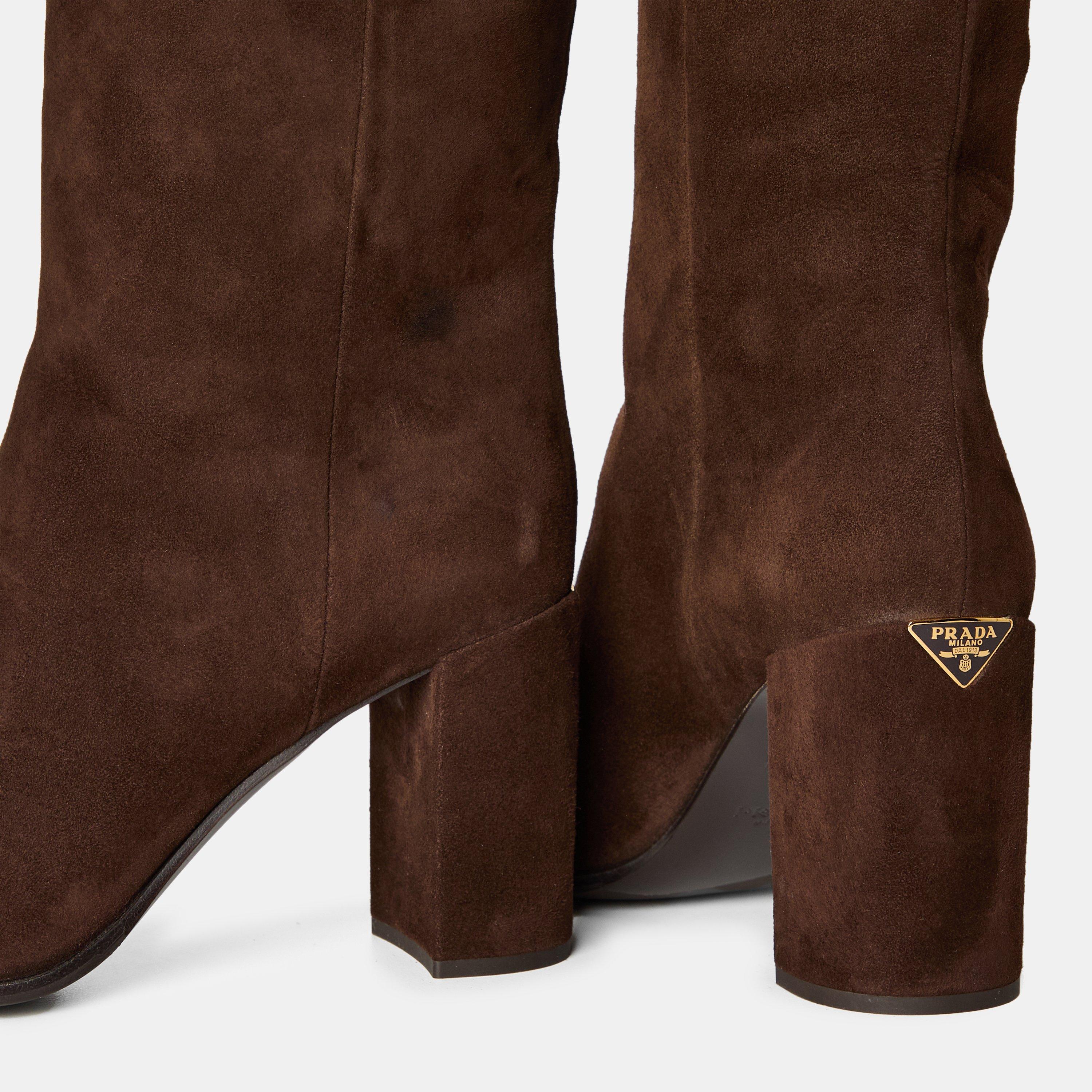Drk brown Suede - Prada - Women's Knee High Boots - 3