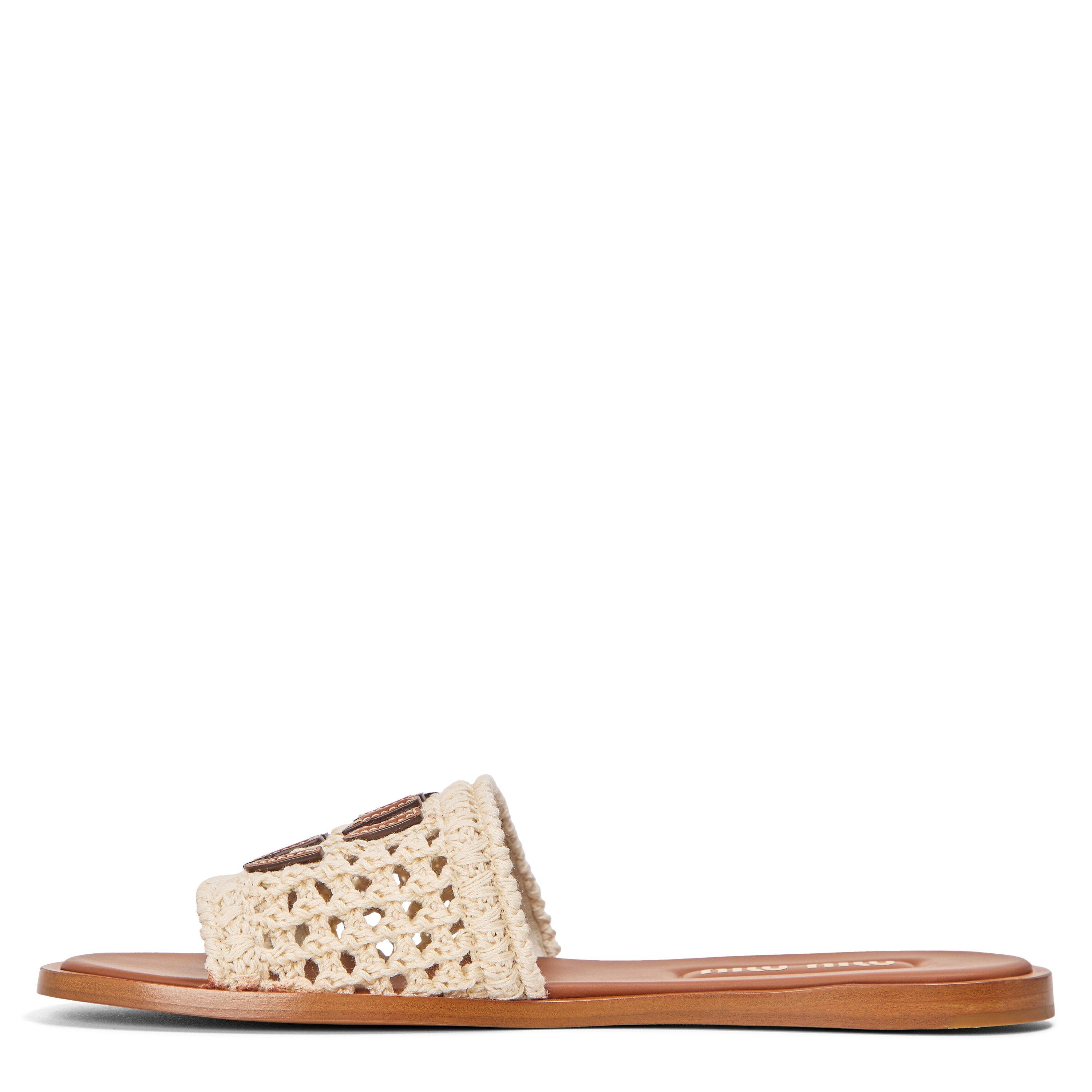 Avorio Crochet - Miu Miu - Raffia-Effect Logo Slides - 2