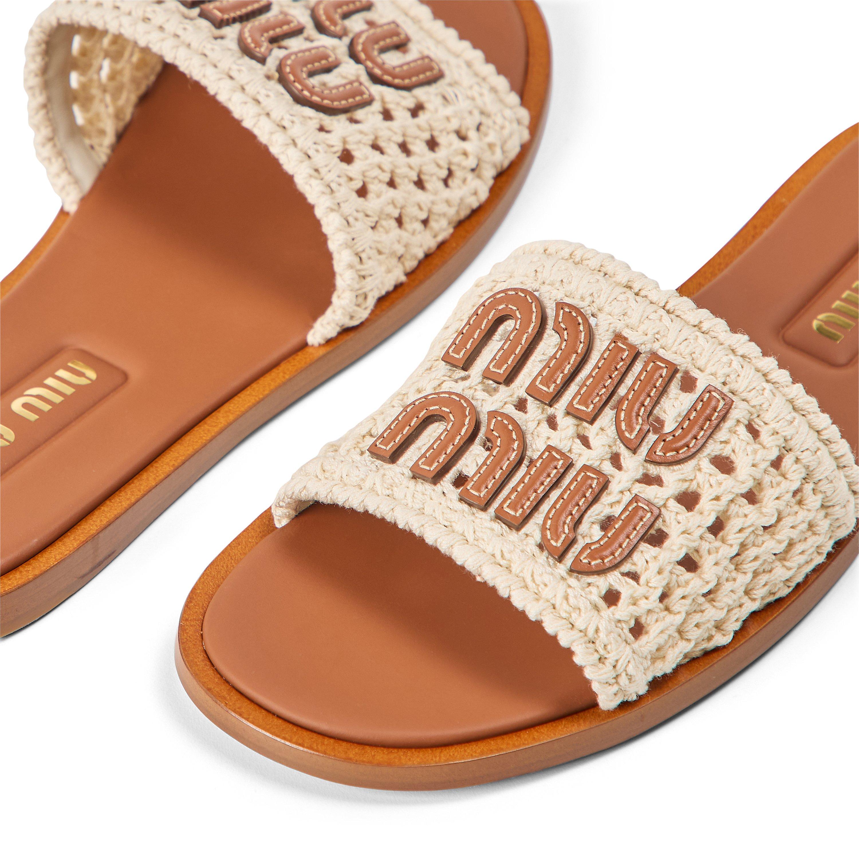Avorio Crochet - Miu Miu - Raffia-Effect Logo Slides - 3