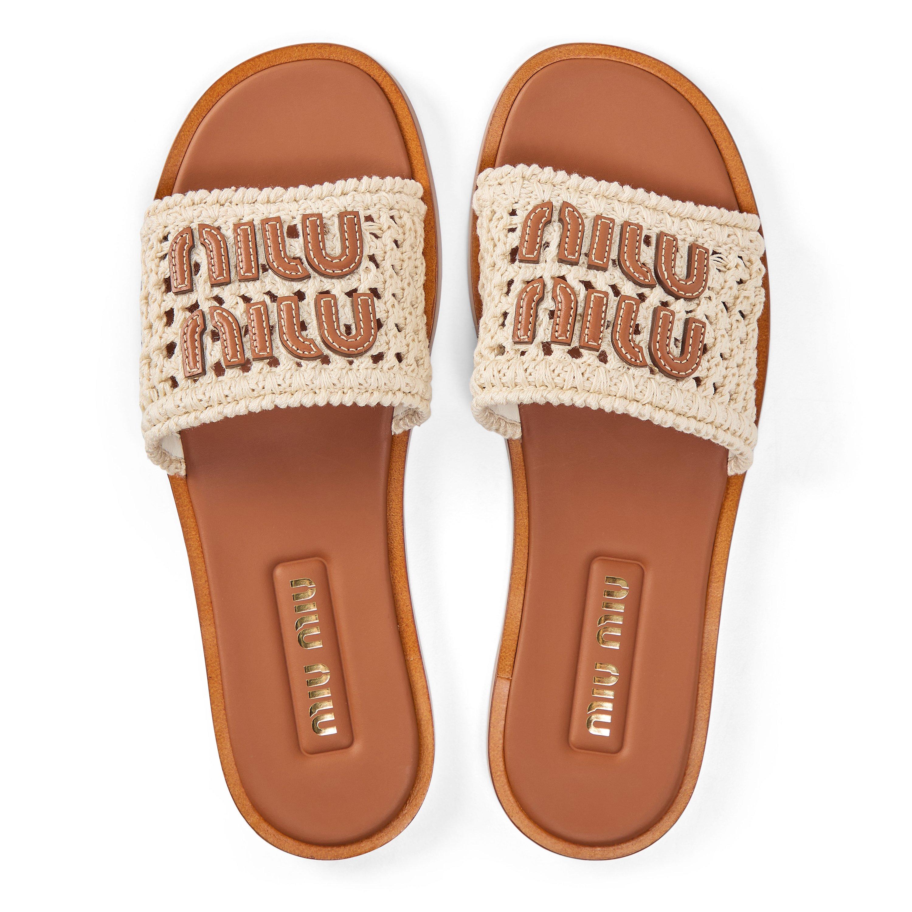 Avorio Crochet - Miu Miu - Raffia-Effect Logo Slides - 4