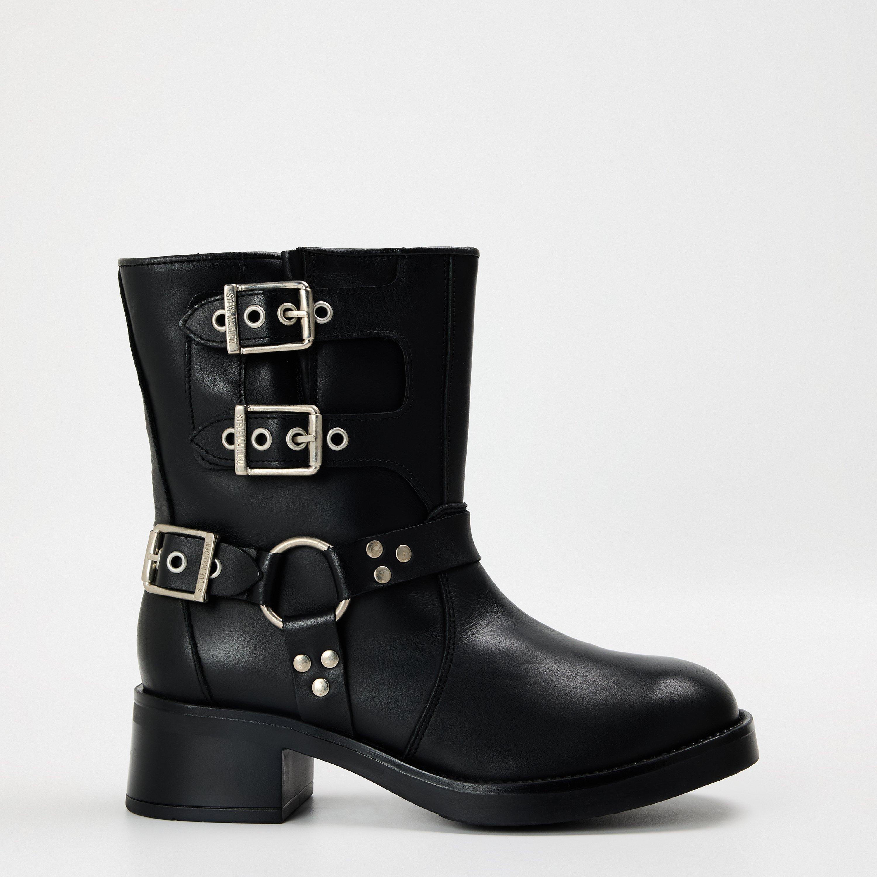 Steve Madden Women's Becase Ankle Heeled Boots - Black Lthr - 7 (40)