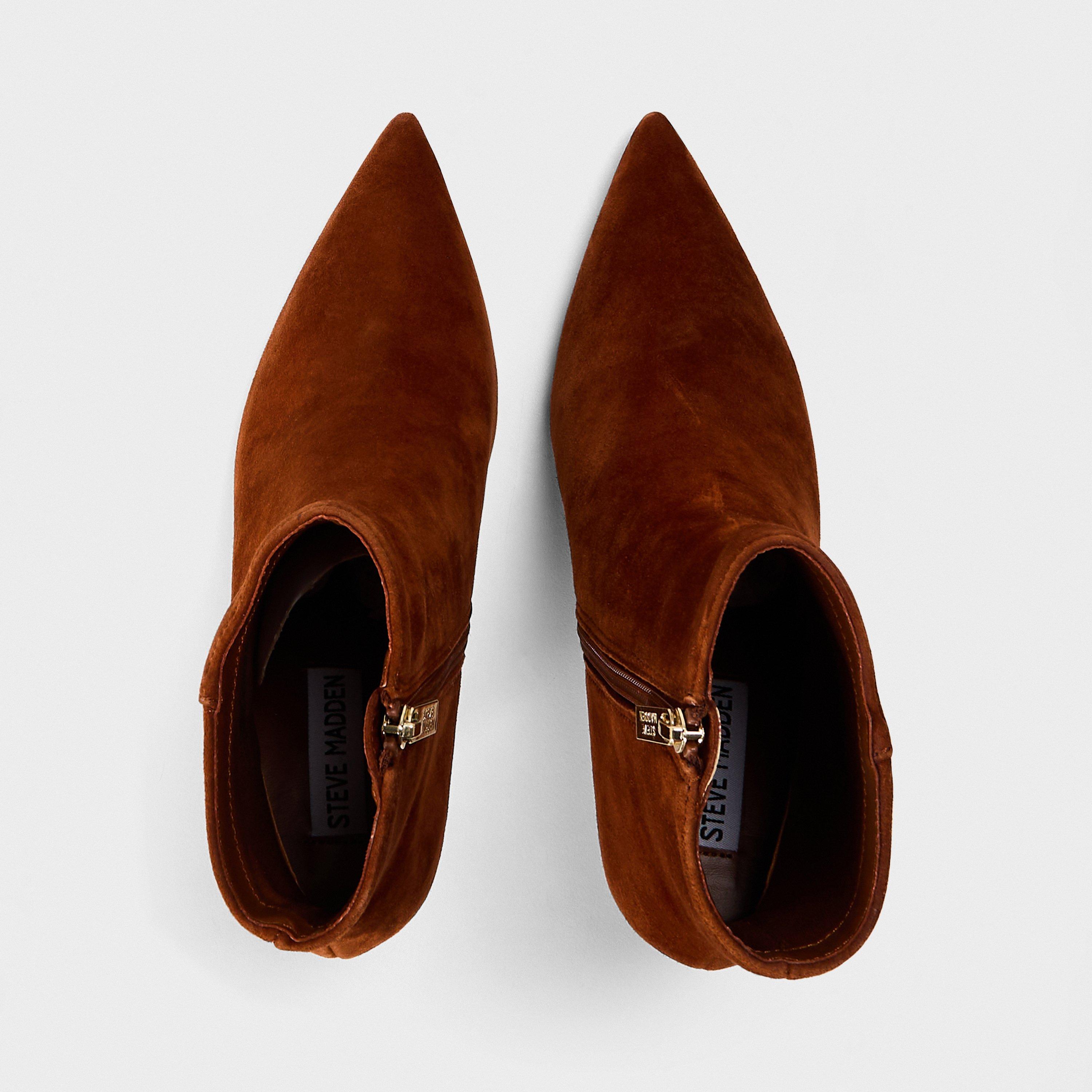 Cognac Suede - Steve Madden - Women's Sabine Ankle Heeled Boots - 4