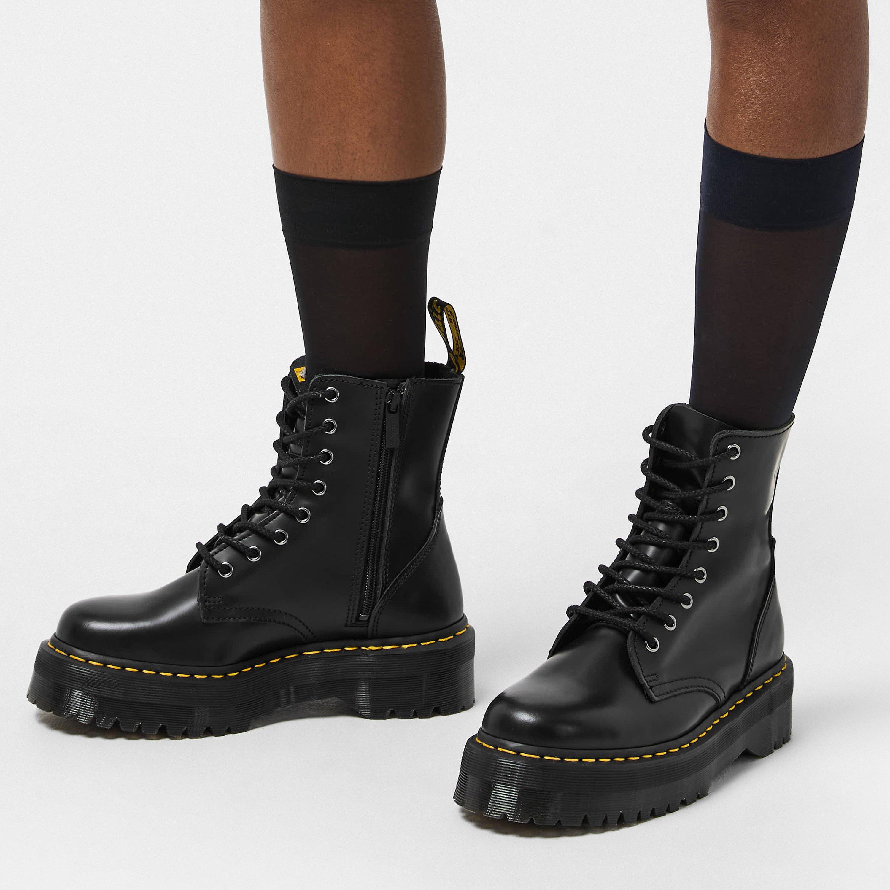 Black Polished - Dr Martens - Women's Jadon Smooth Flat Ankle Boots - 3