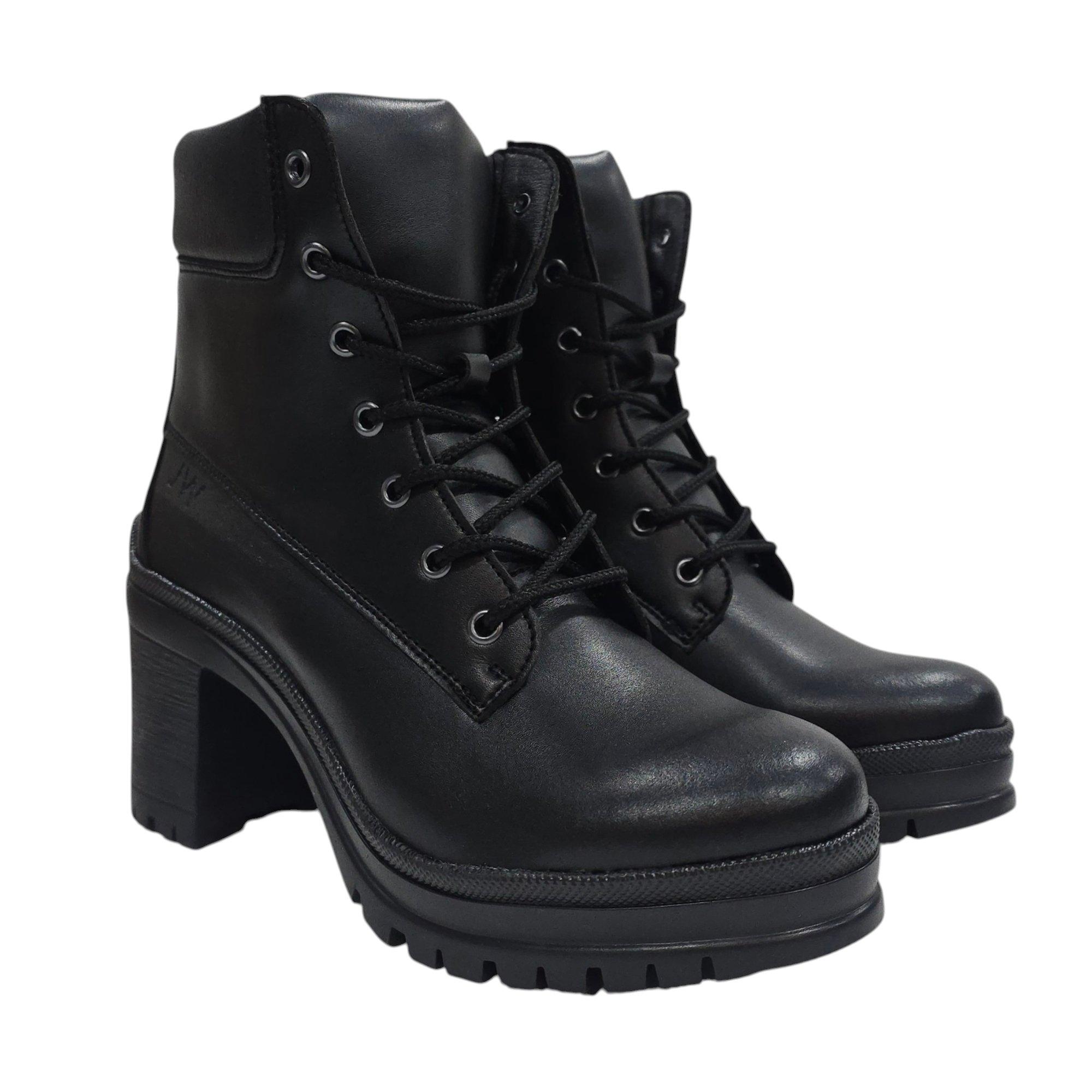 Black - Jack Wills - Women's Premium Leather Block Heel Lace Up Ankle Boots - 3