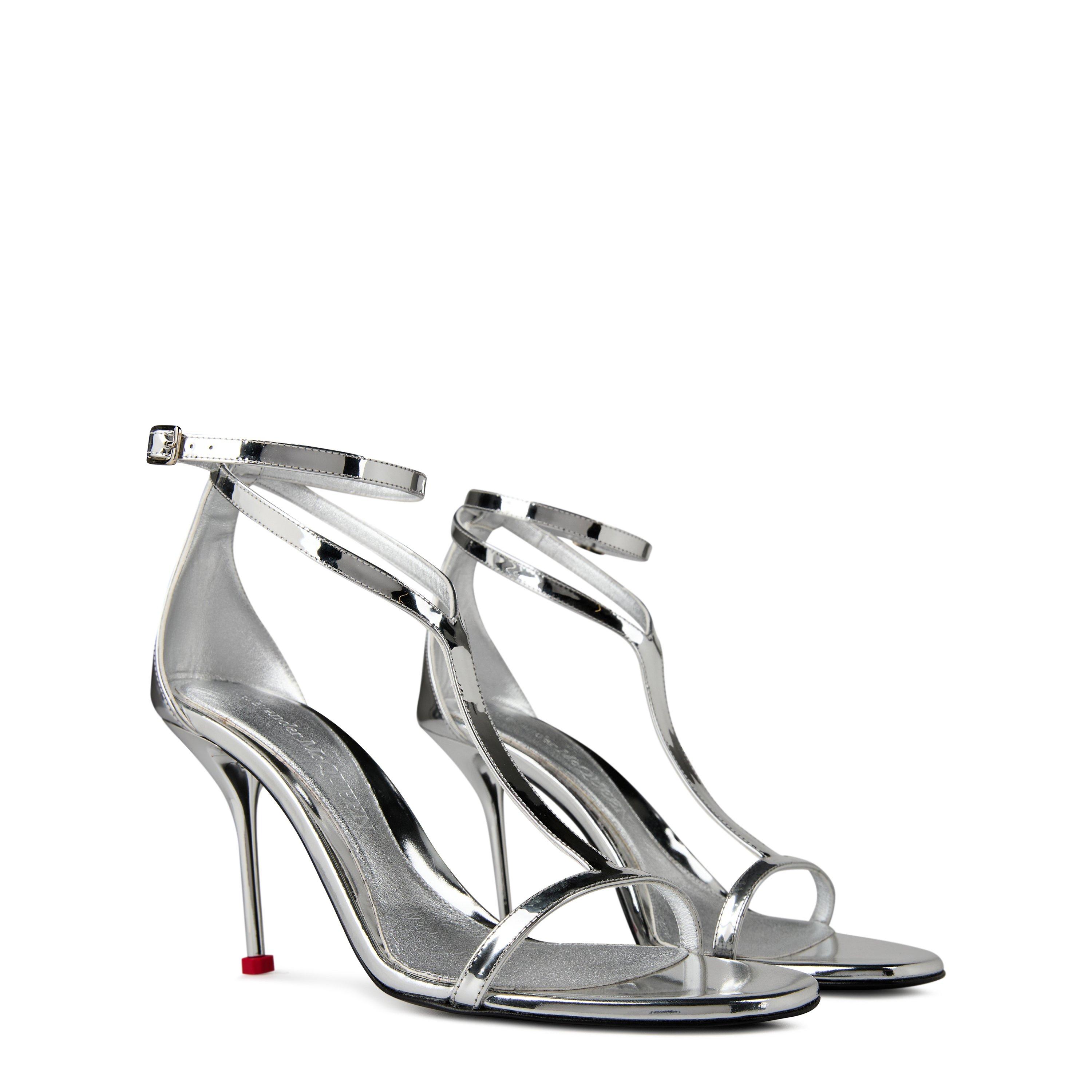 Silver/Red - Alexander McQueen - Harness Sandal Stiletto Heels - 4