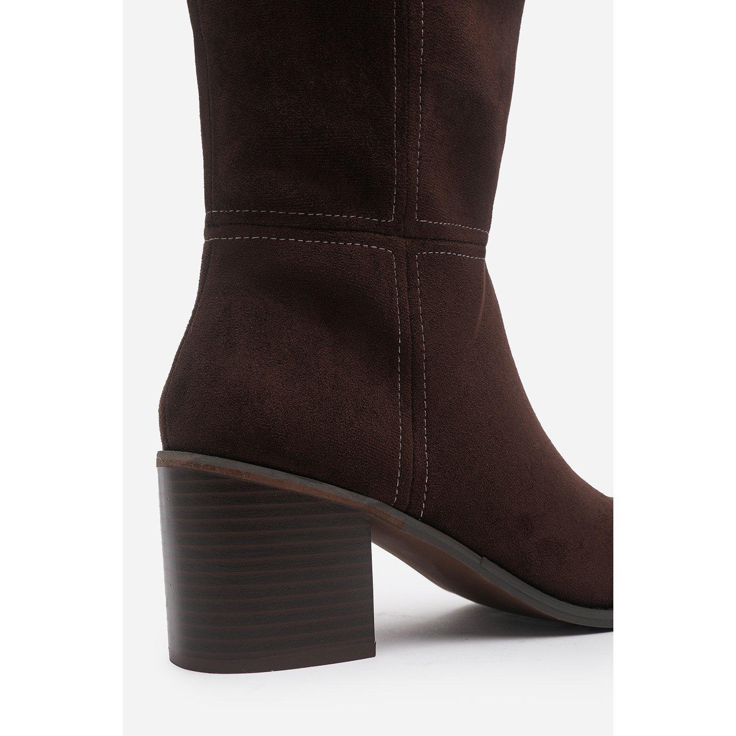 Dk Brown Suede - Wheres That From - Where’s Knee High Block Heel Boot - 4