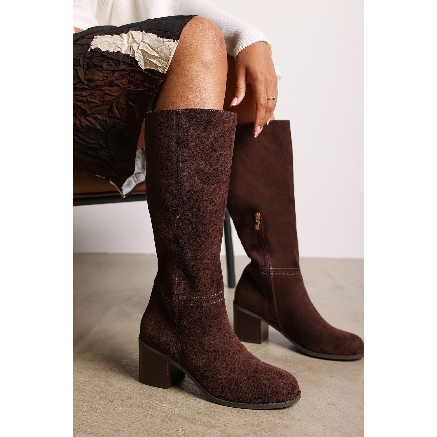 Dk Brown Suede - Wheres That From - Where’s Knee High Block Heel Boot - 6