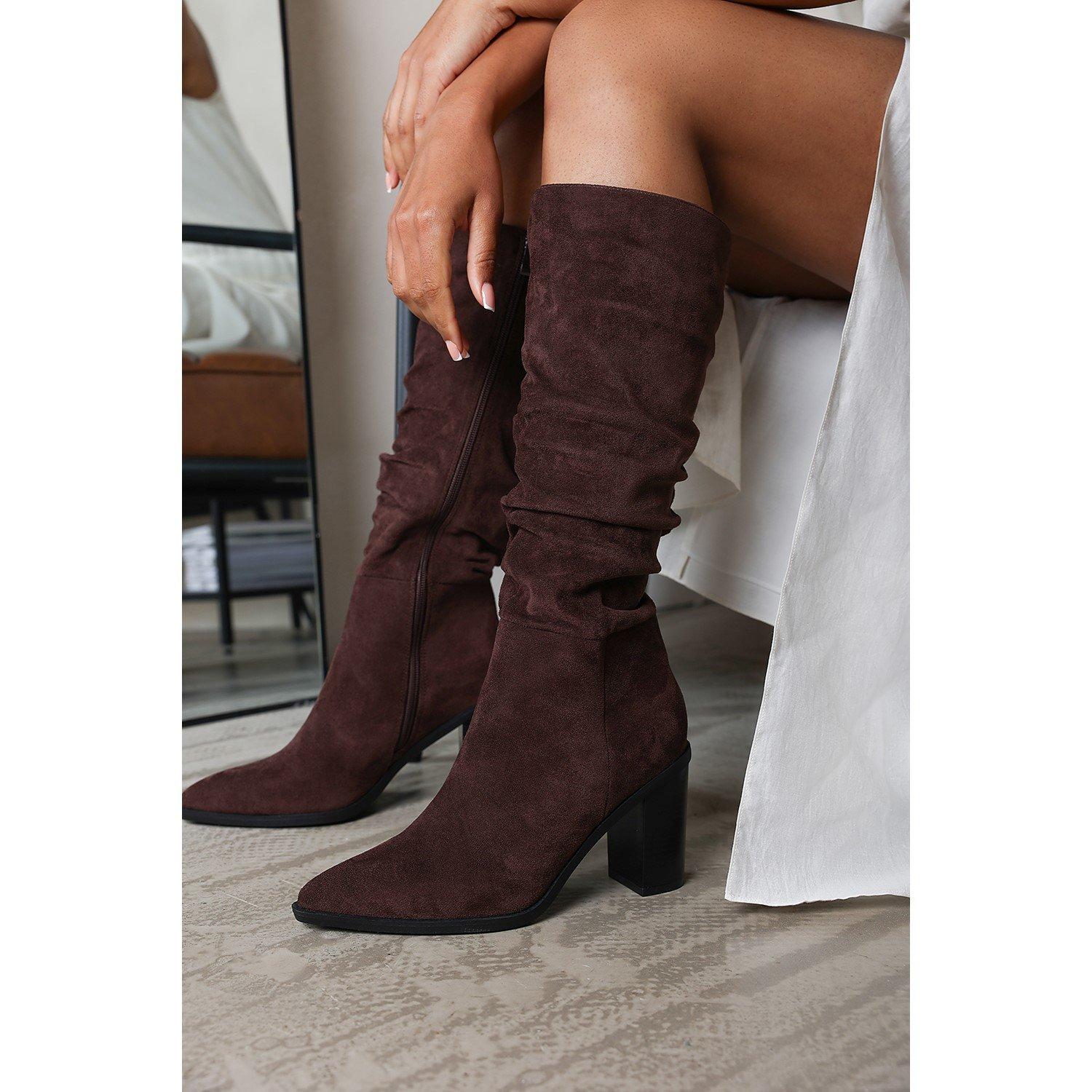Dk Brown Suede - Wheres That From - Where’s Slouch Knee High Boots with Block Heel - 1