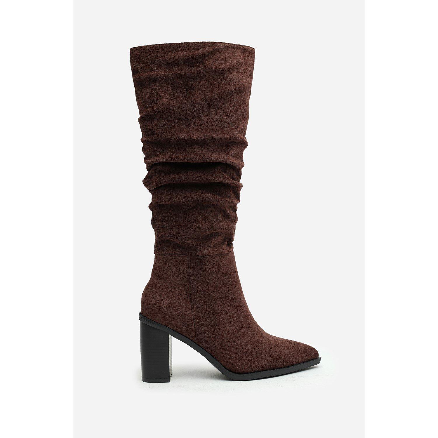 Dk Brown Suede - Wheres That From - Where’s Slouch Knee High Boots with Block Heel - 2
