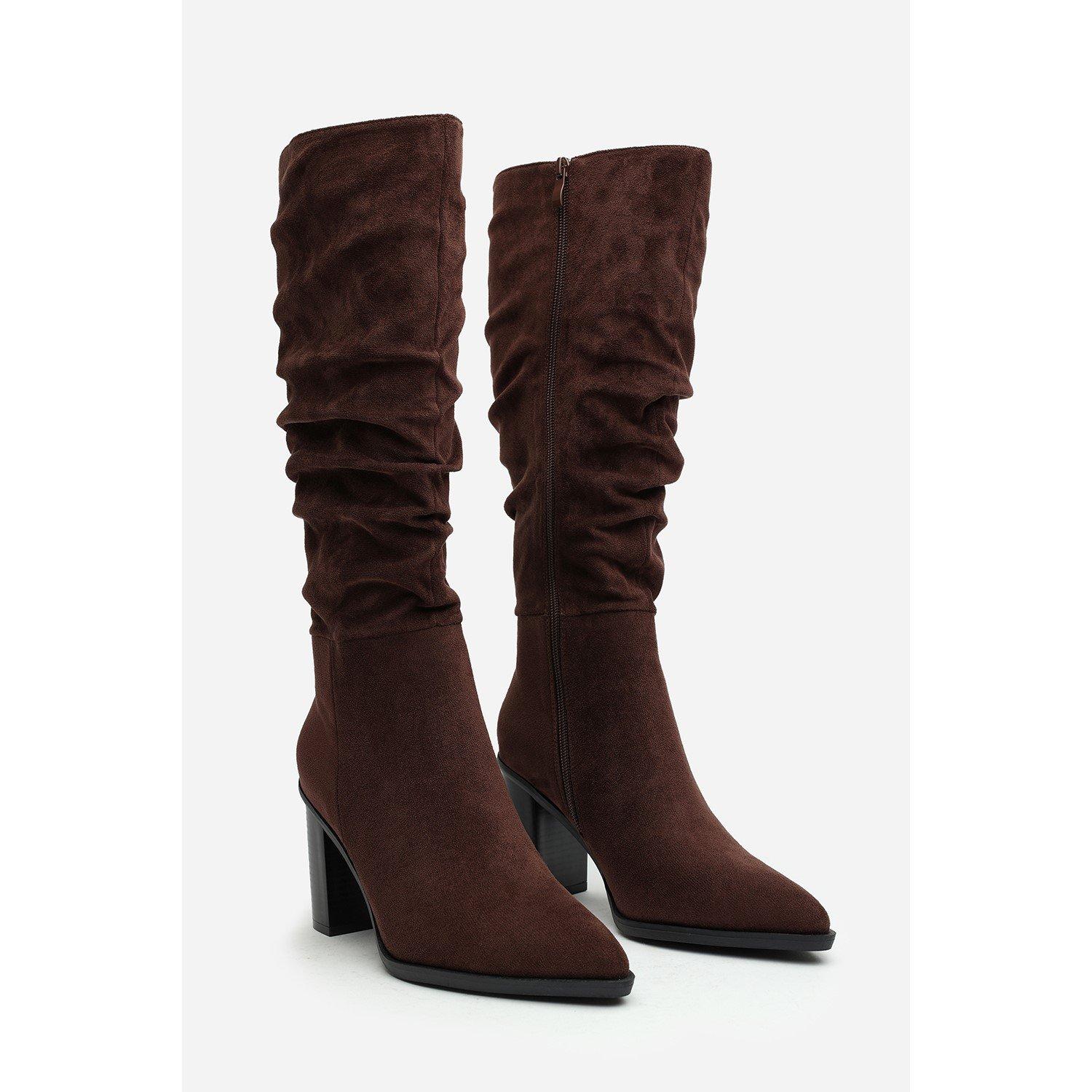 Dk Brown Suede - Wheres That From - Where’s Slouch Knee High Boots with Block Heel - 3