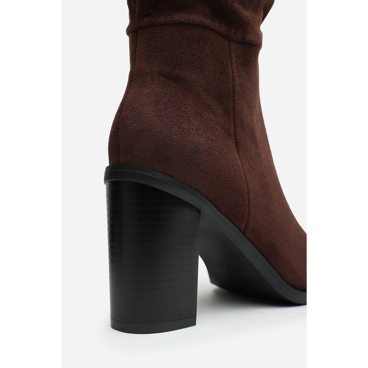 Dk Brown Suede - Wheres That From - Where’s Slouch Knee High Boots with Block Heel - 4