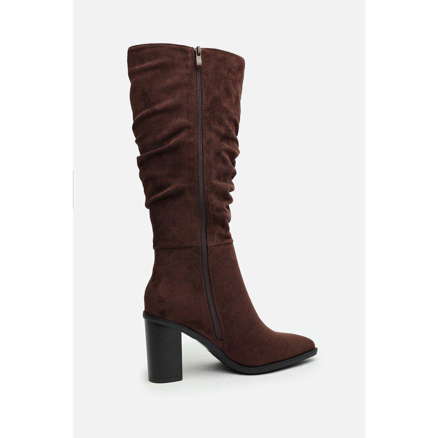 Dk Brown Suede - Wheres That From - Where’s Slouch Knee High Boots with Block Heel - 5