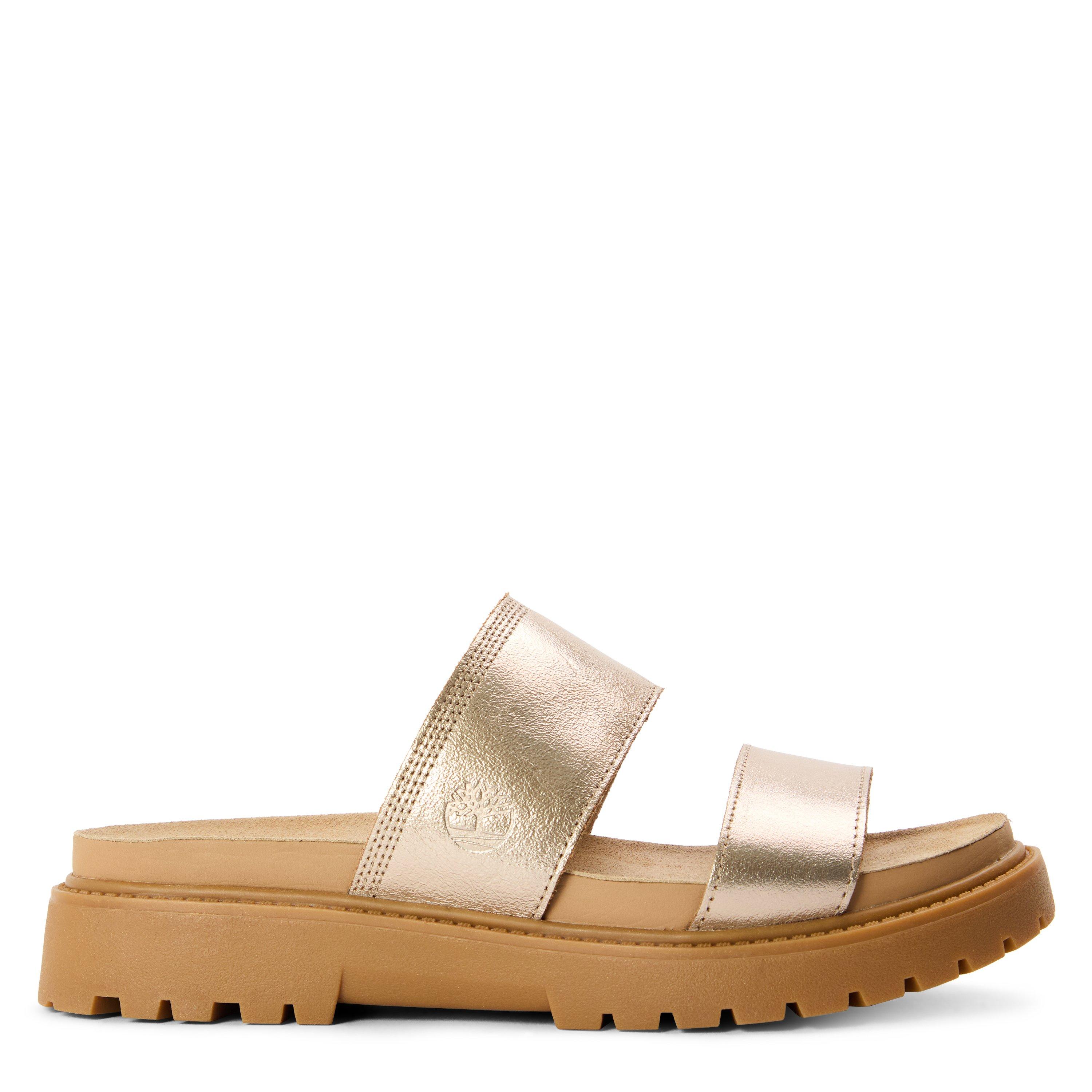 Timberland Women's Slide Sandal Gold Flat Sandals - Gold Metallic - 3.5 (36)