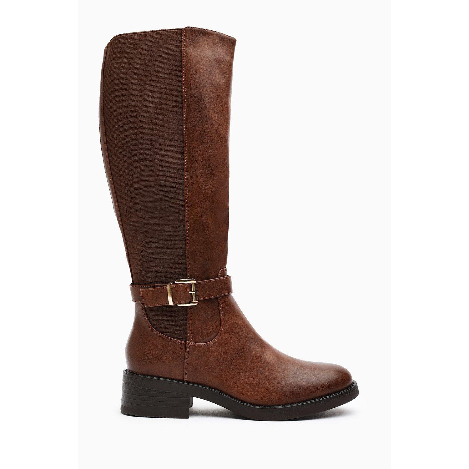 Brown PU - Wheres That From - Where’s Knee High Boots with Buckle Detail - 2