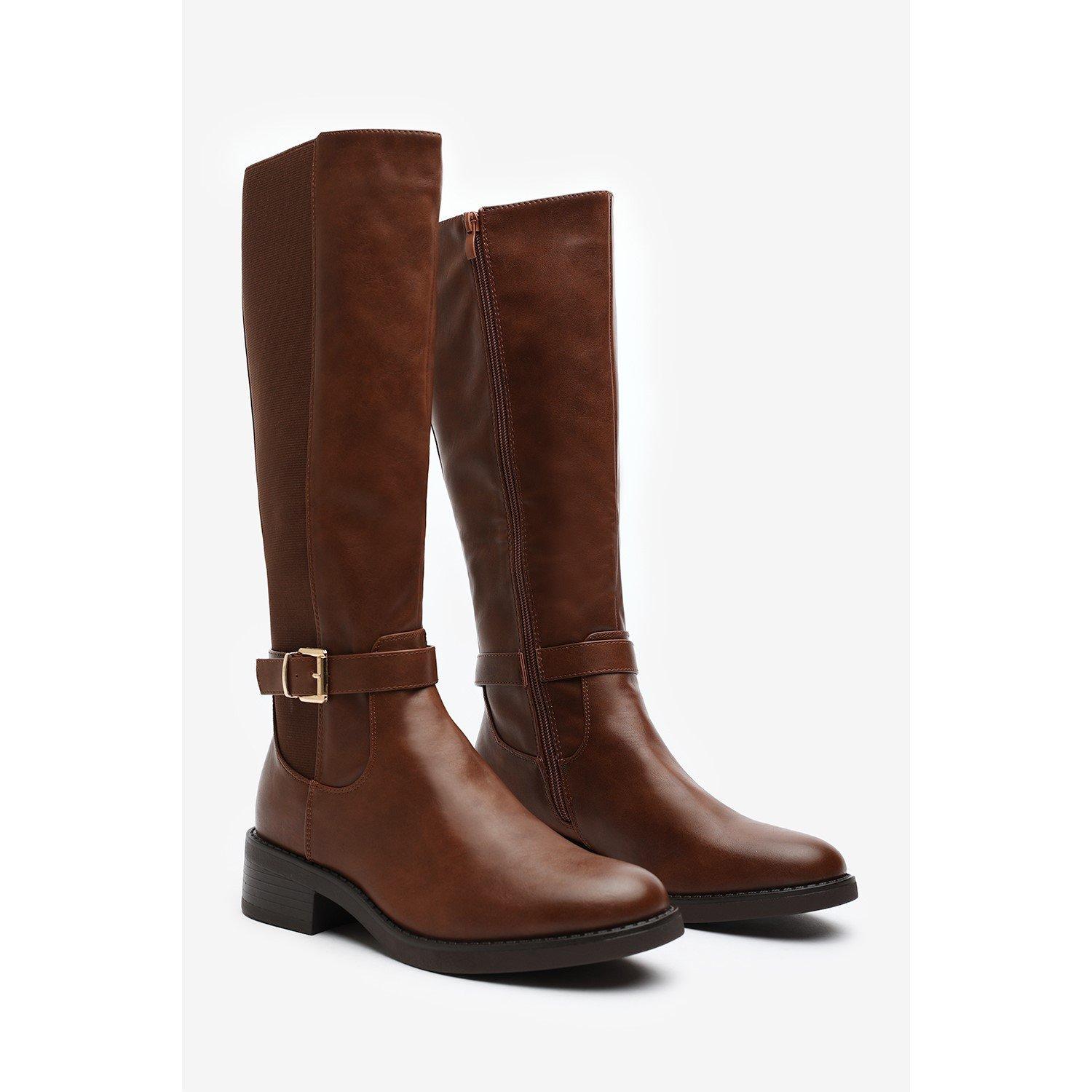 Brown PU - Wheres That From - Where’s Knee High Boots with Buckle Detail - 3