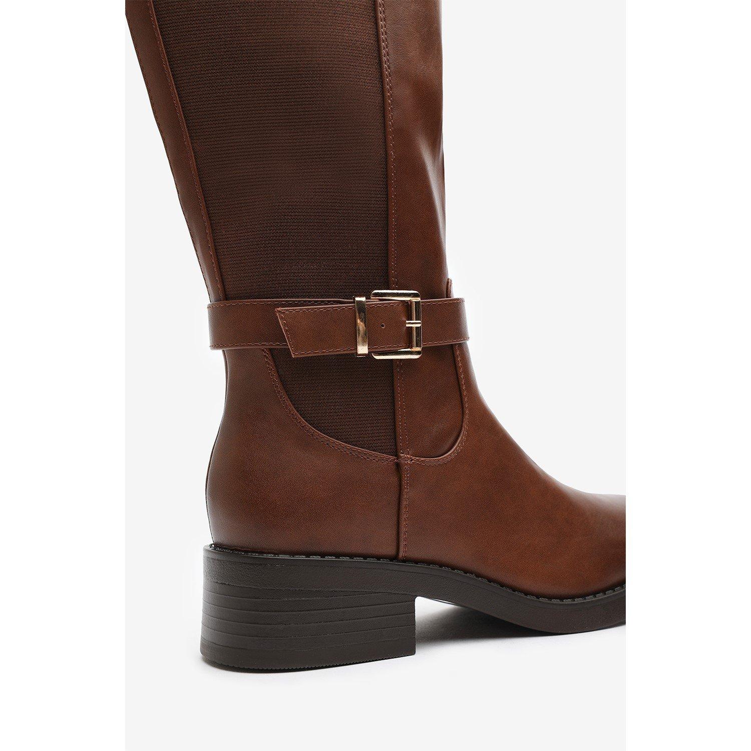 Brown PU - Wheres That From - Where’s Knee High Boots with Buckle Detail - 4