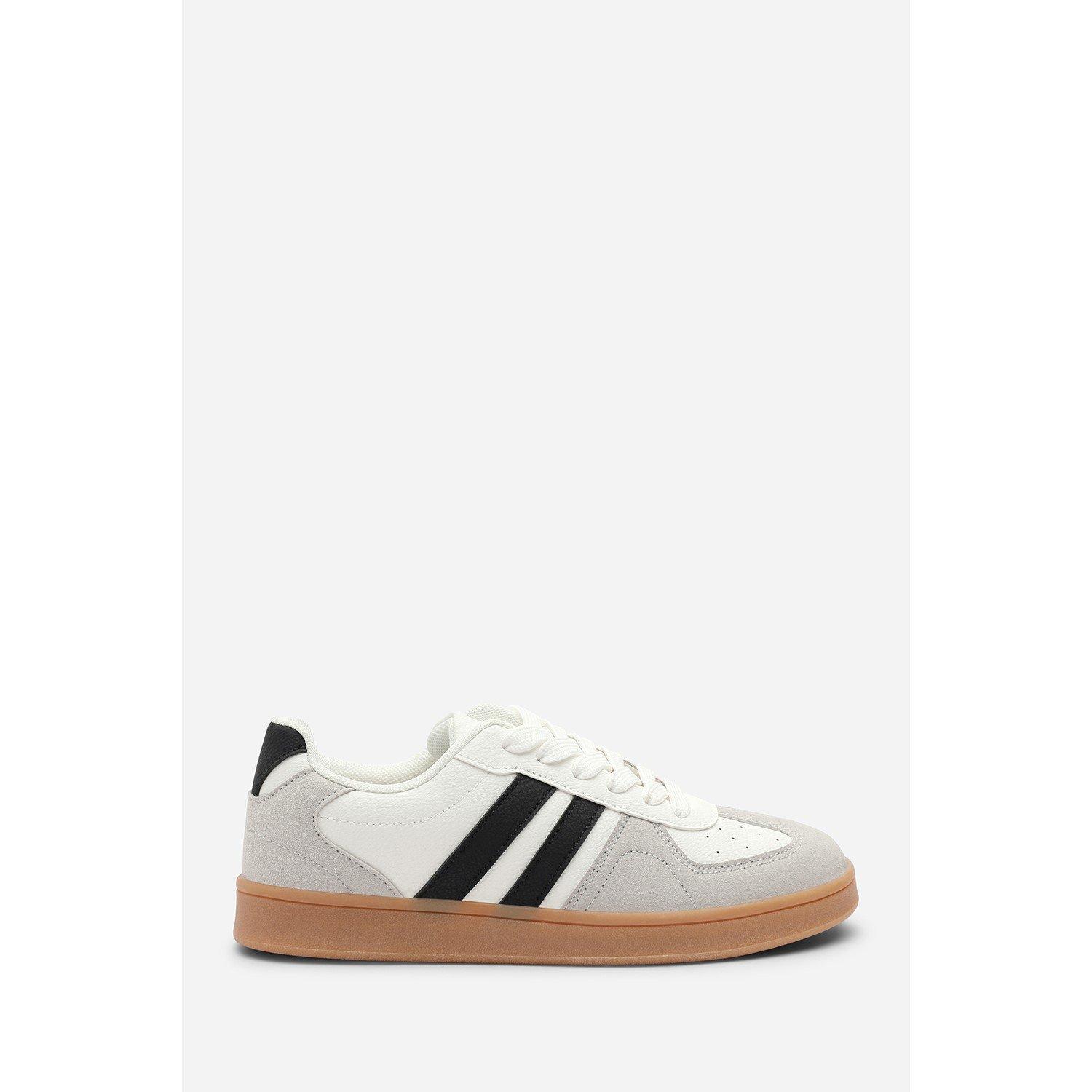 White/Grey - Wheres That From - Classic Retro lace up trainer with black stripes - 2