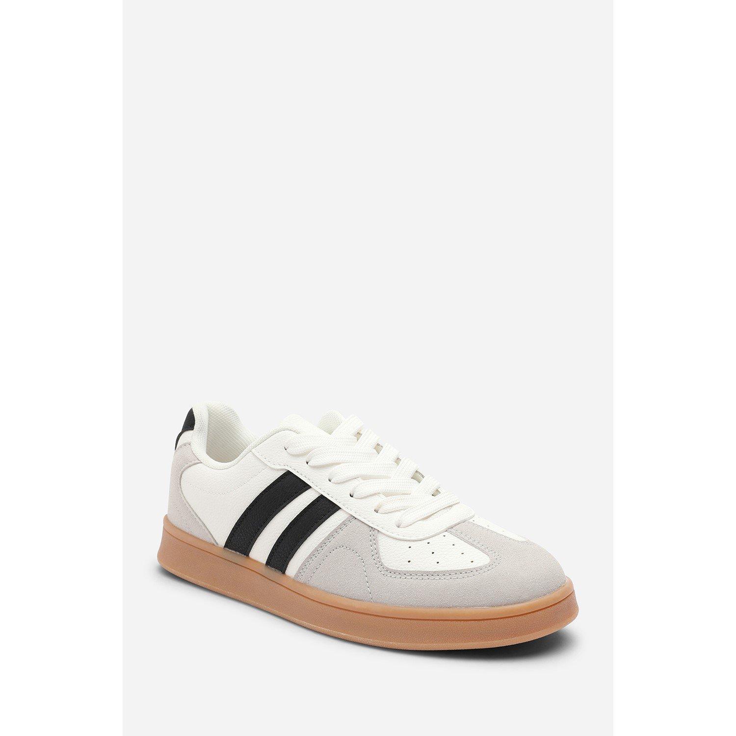White/Grey - Wheres That From - Classic Retro lace up trainer with black stripes - 3
