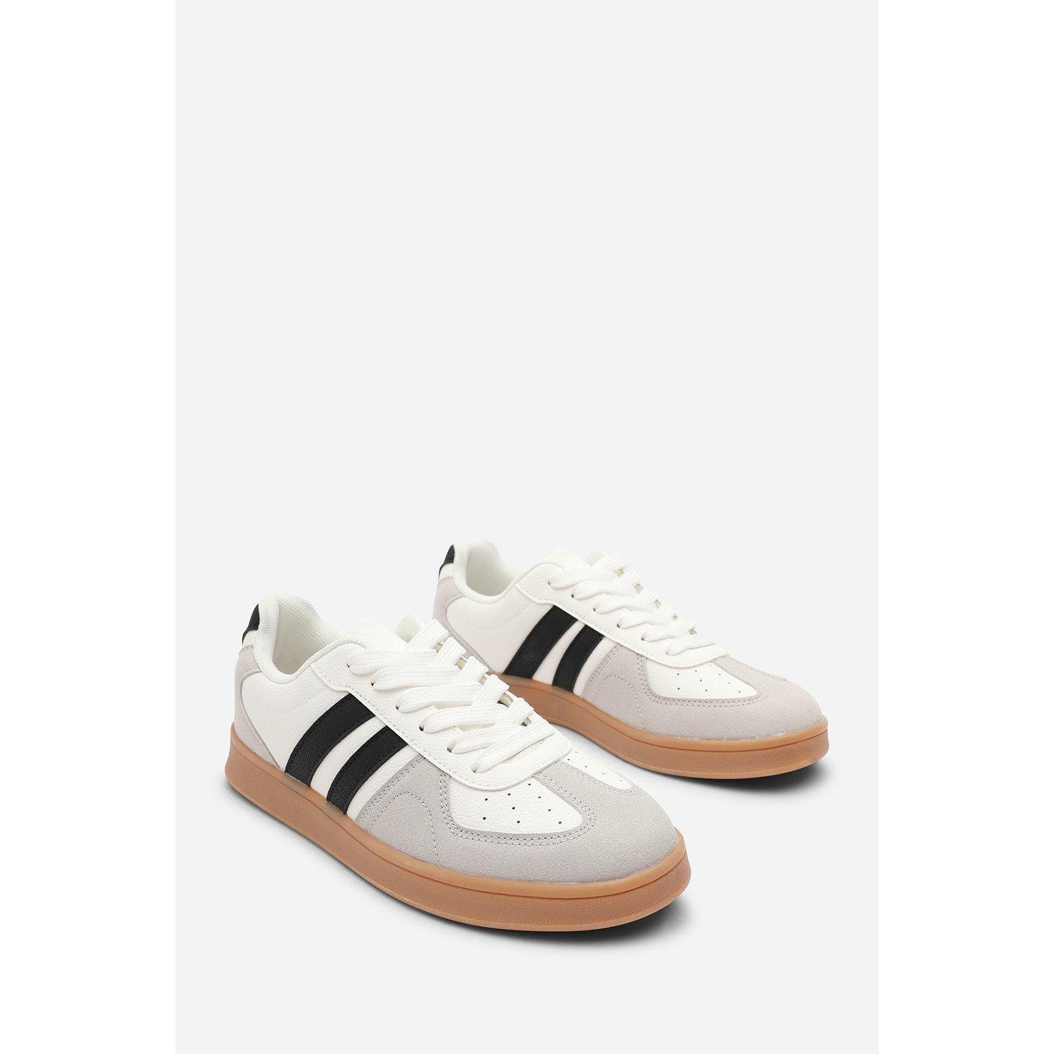 White/Grey - Wheres That From - Classic Retro lace up trainer with black stripes - 4