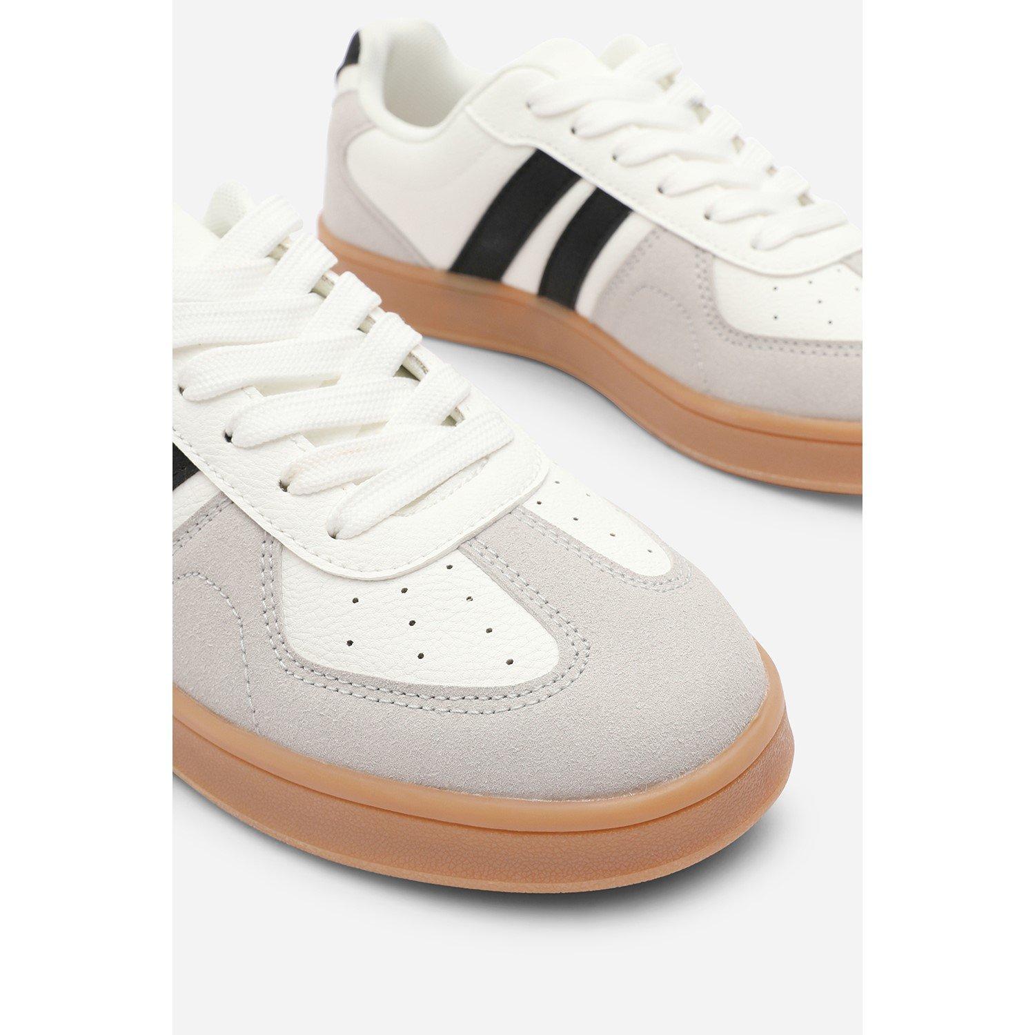 White/Grey - Wheres That From - Classic Retro lace up trainer with black stripes - 5