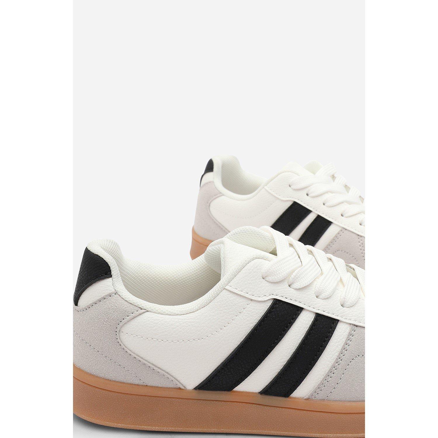White/Grey - Wheres That From - Classic Retro lace up trainer with black stripes - 6