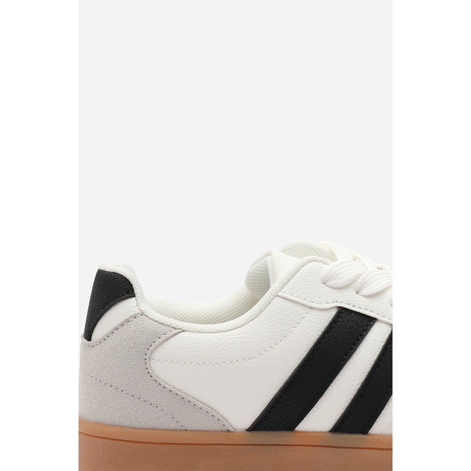 White/Grey - Wheres That From - Classic Retro lace up trainer with black stripes - 7