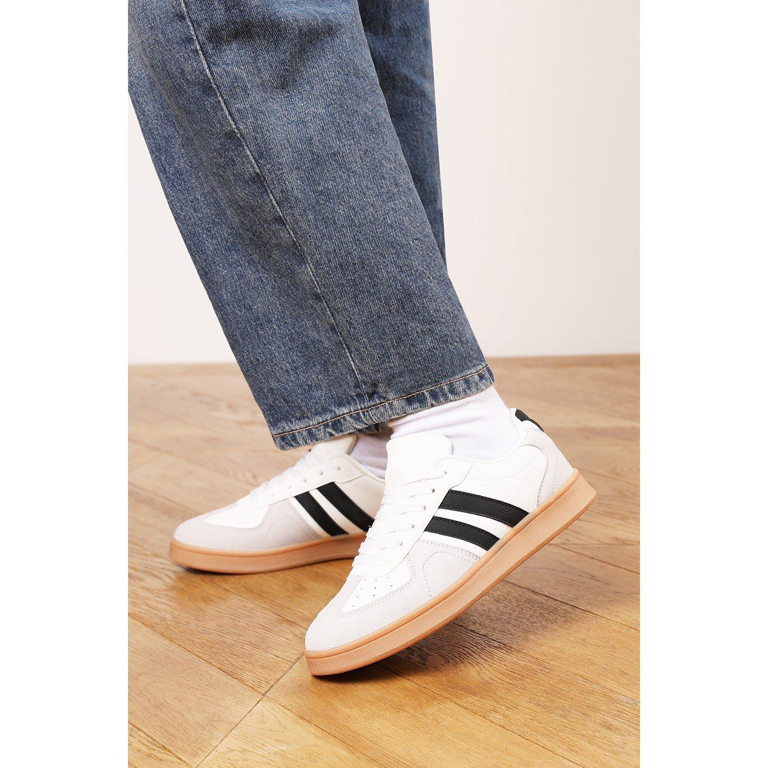 White/Grey - Wheres That From - Classic Retro lace up trainer with black stripes - 8