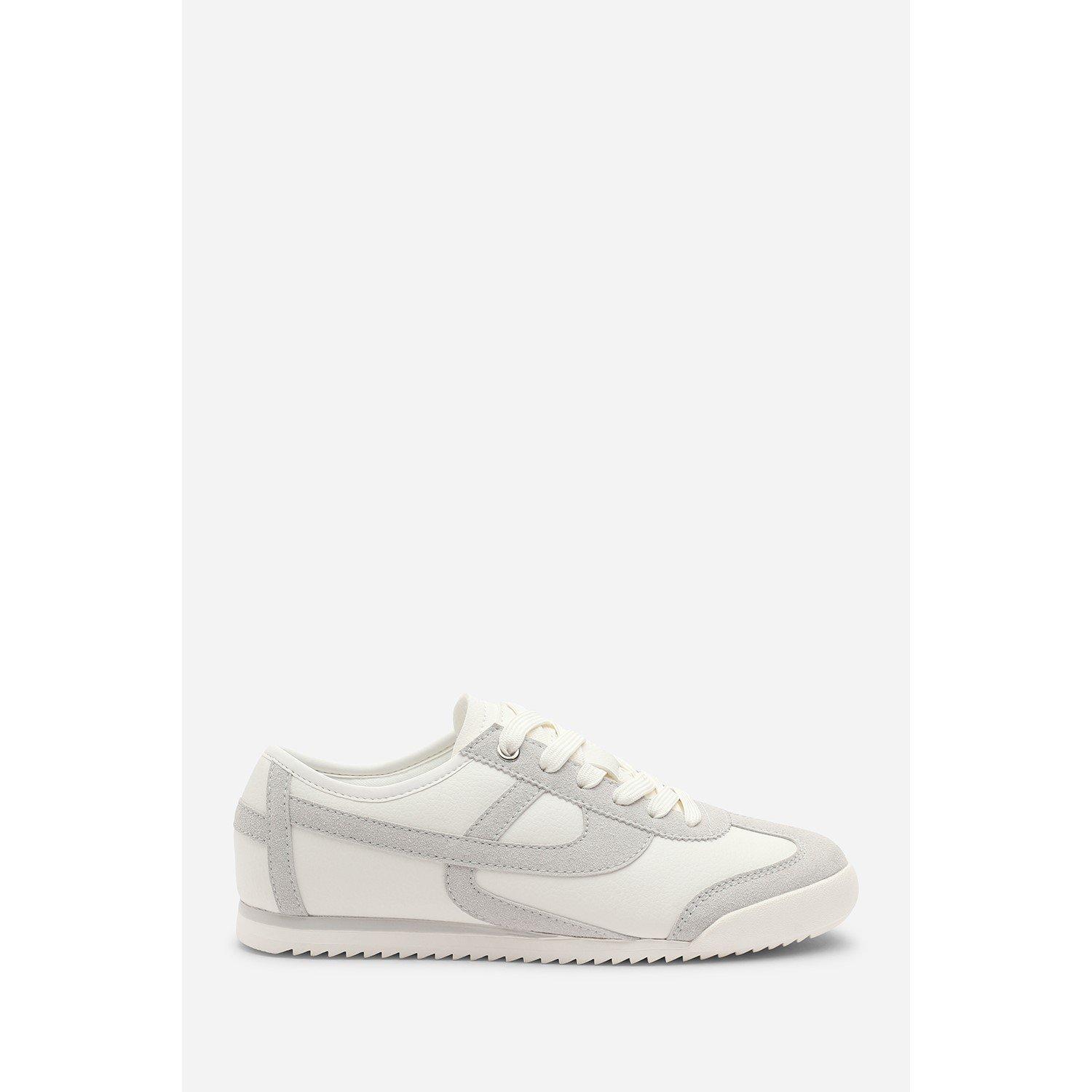 White/Grey - Wheres That From - Court Lace up Trainer with Stripe detail - 2