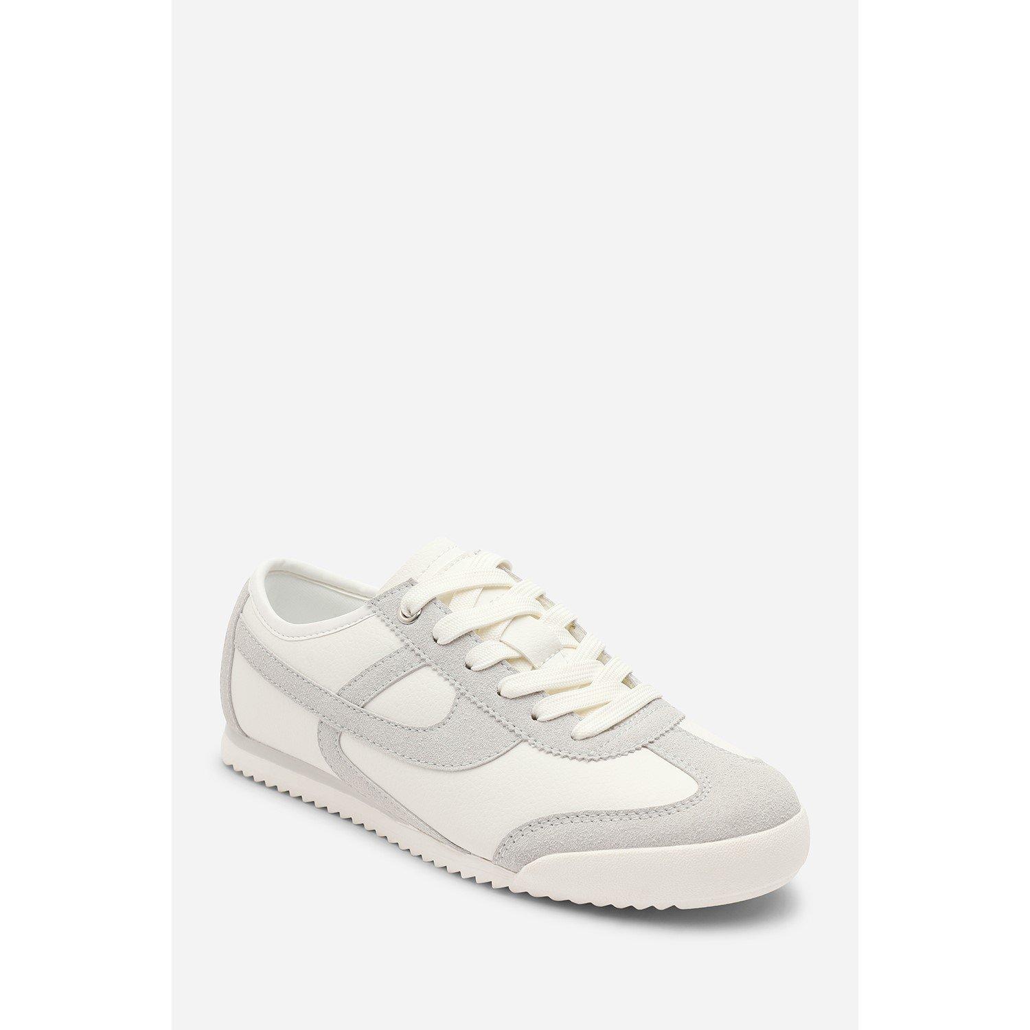White/Grey - Wheres That From - Court Lace up Trainer with Stripe detail - 3