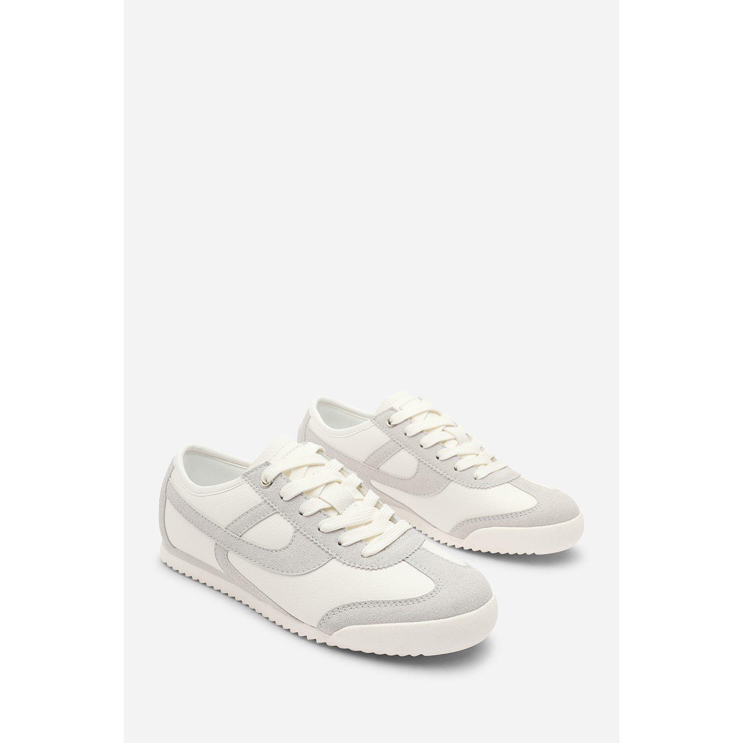White/Grey - Wheres That From - Court Lace up Trainer with Stripe detail - 4