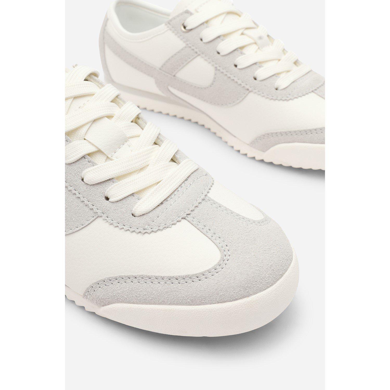 White/Grey - Wheres That From - Court Lace up Trainer with Stripe detail - 5