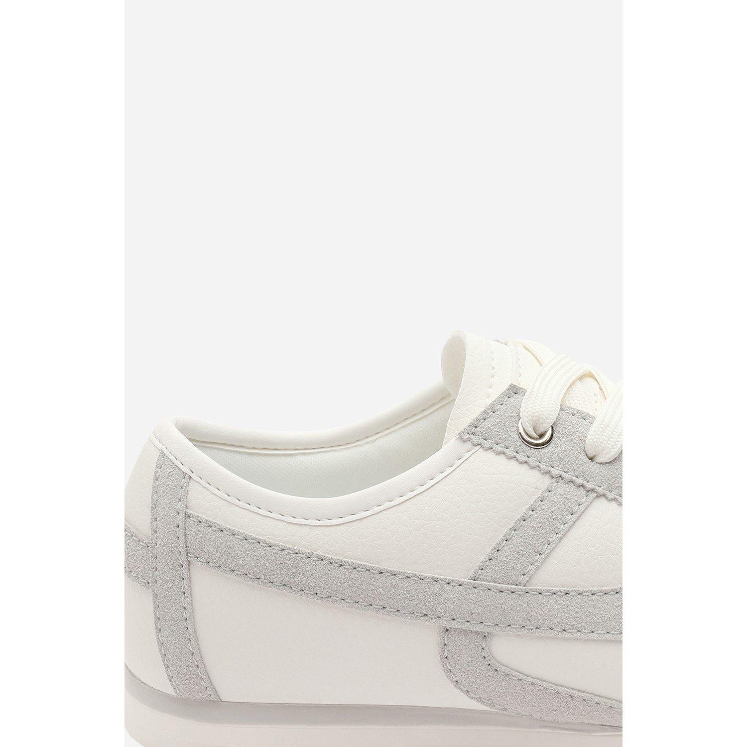 White/Grey - Wheres That From - Court Lace up Trainer with Stripe detail - 6