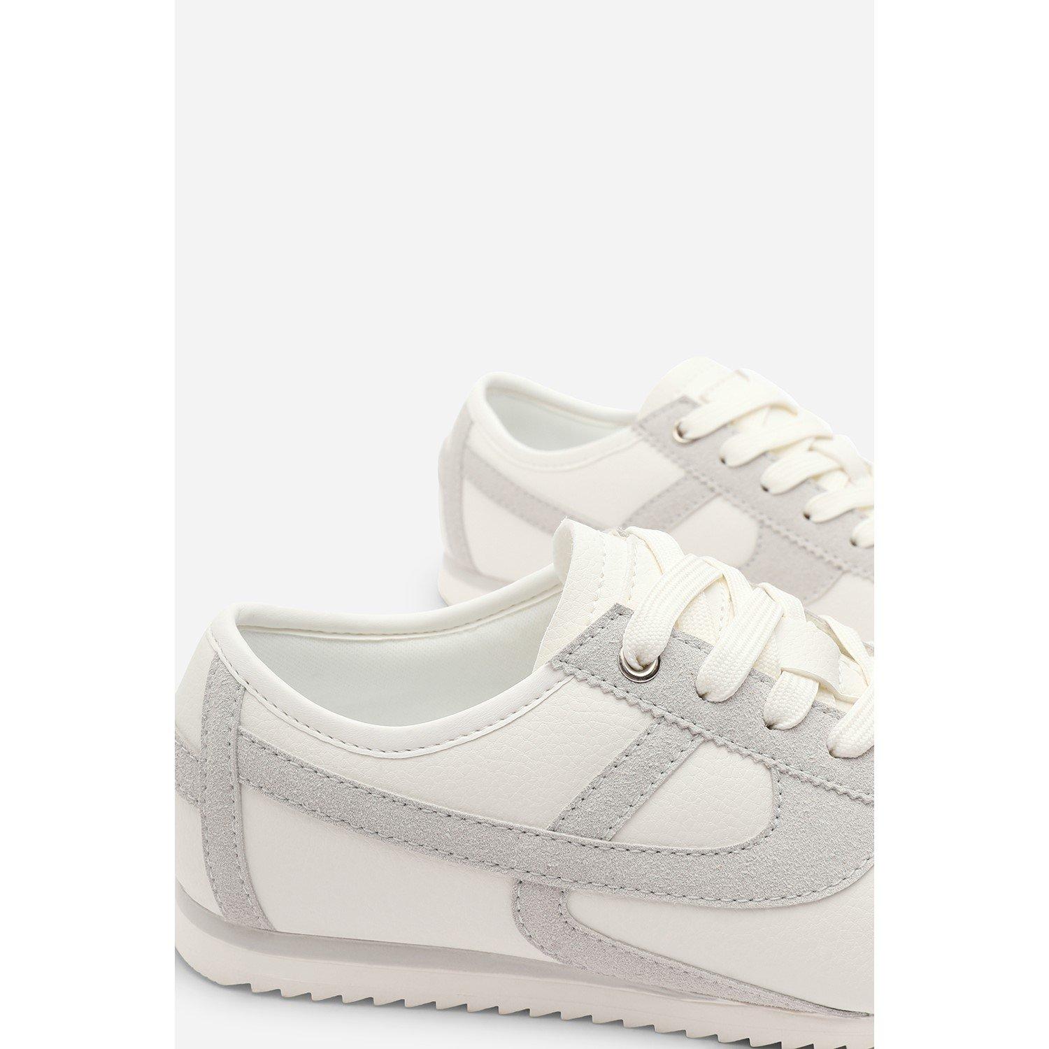 White/Grey - Wheres That From - Court Lace up Trainer with Stripe detail - 7
