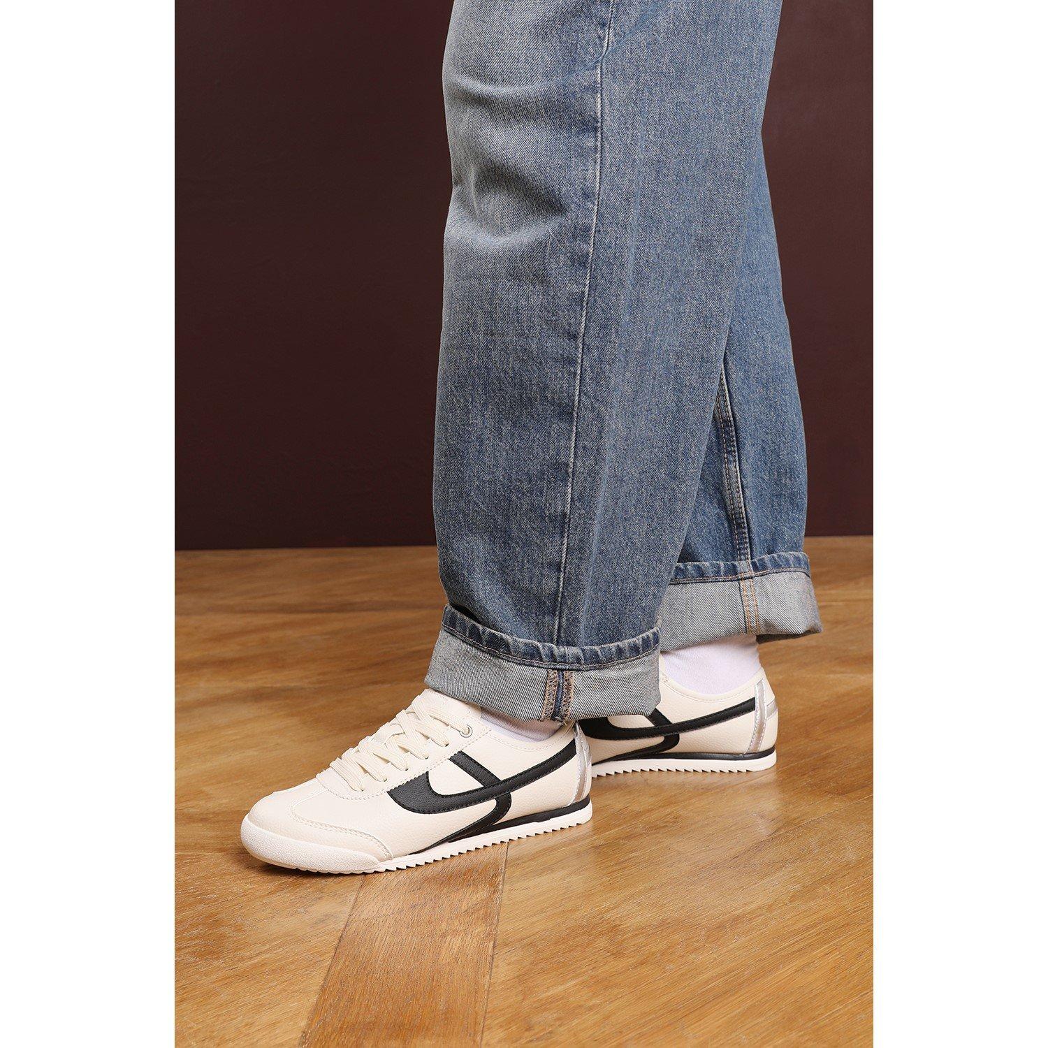 Beige/Black - Wheres That From - Court Lace up Trainer with Stripe detail - 1